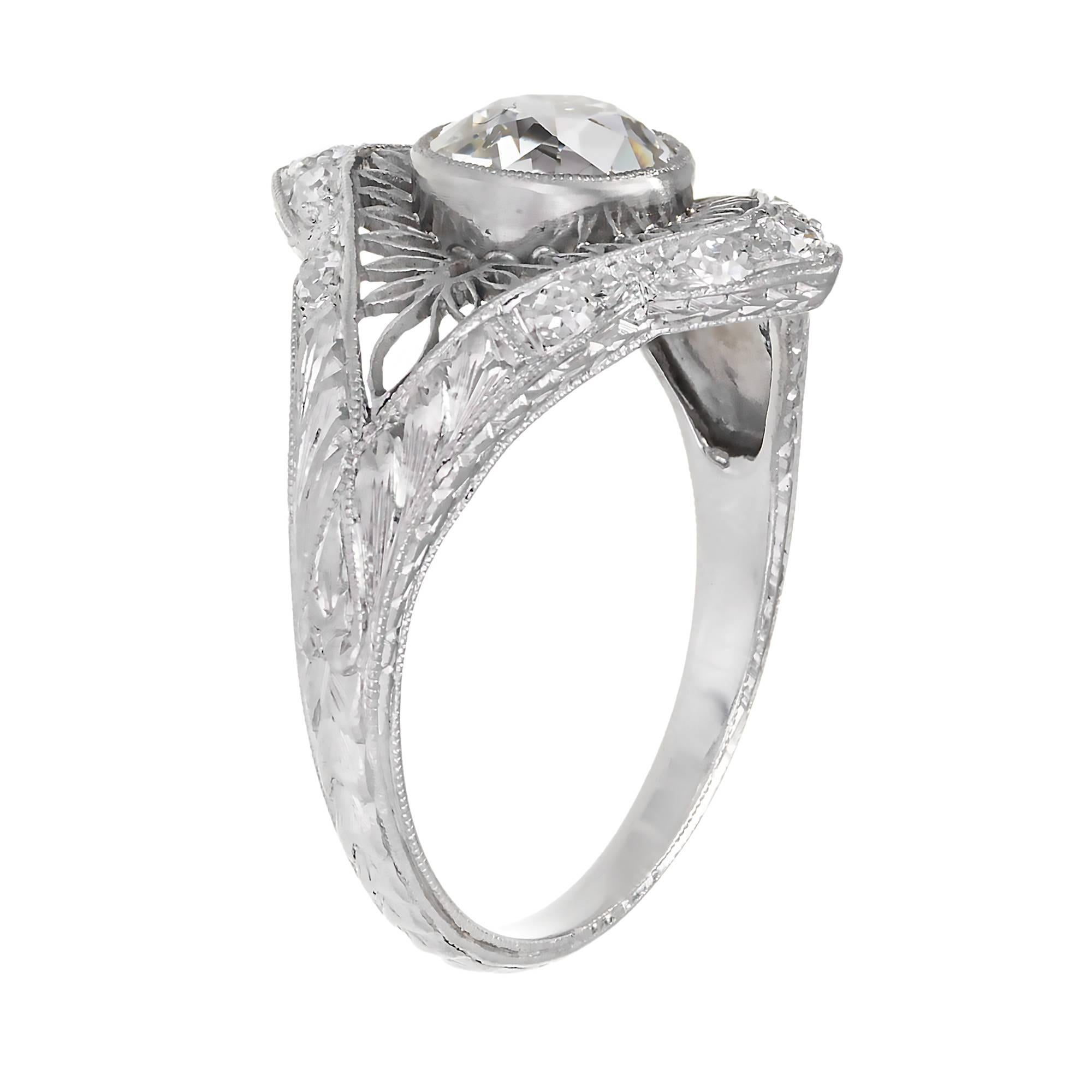 1.02 Carat GIA Certified Edwardian Diamond Platinum Engagement Ring In Good Condition In Stamford, CT