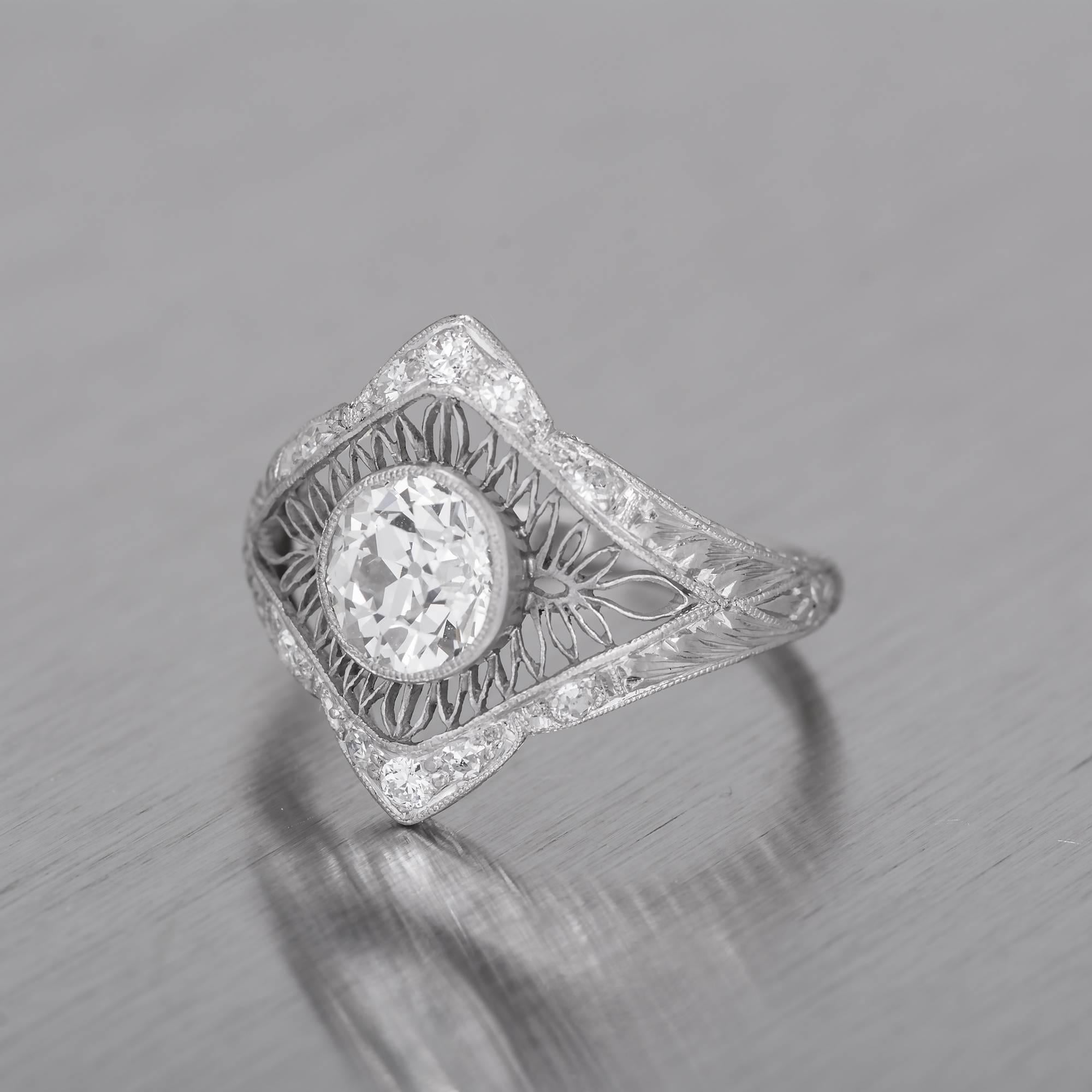 1.02 Carat GIA Certified Edwardian Diamond Platinum Engagement Ring 5