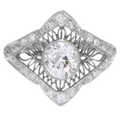 1.02 Carat GIA Certified Edwardian Diamond Platinum Engagement Ring