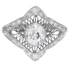 1.02 Carat GIA Certified Edwardian Diamond Platinum Engagement Ring 6