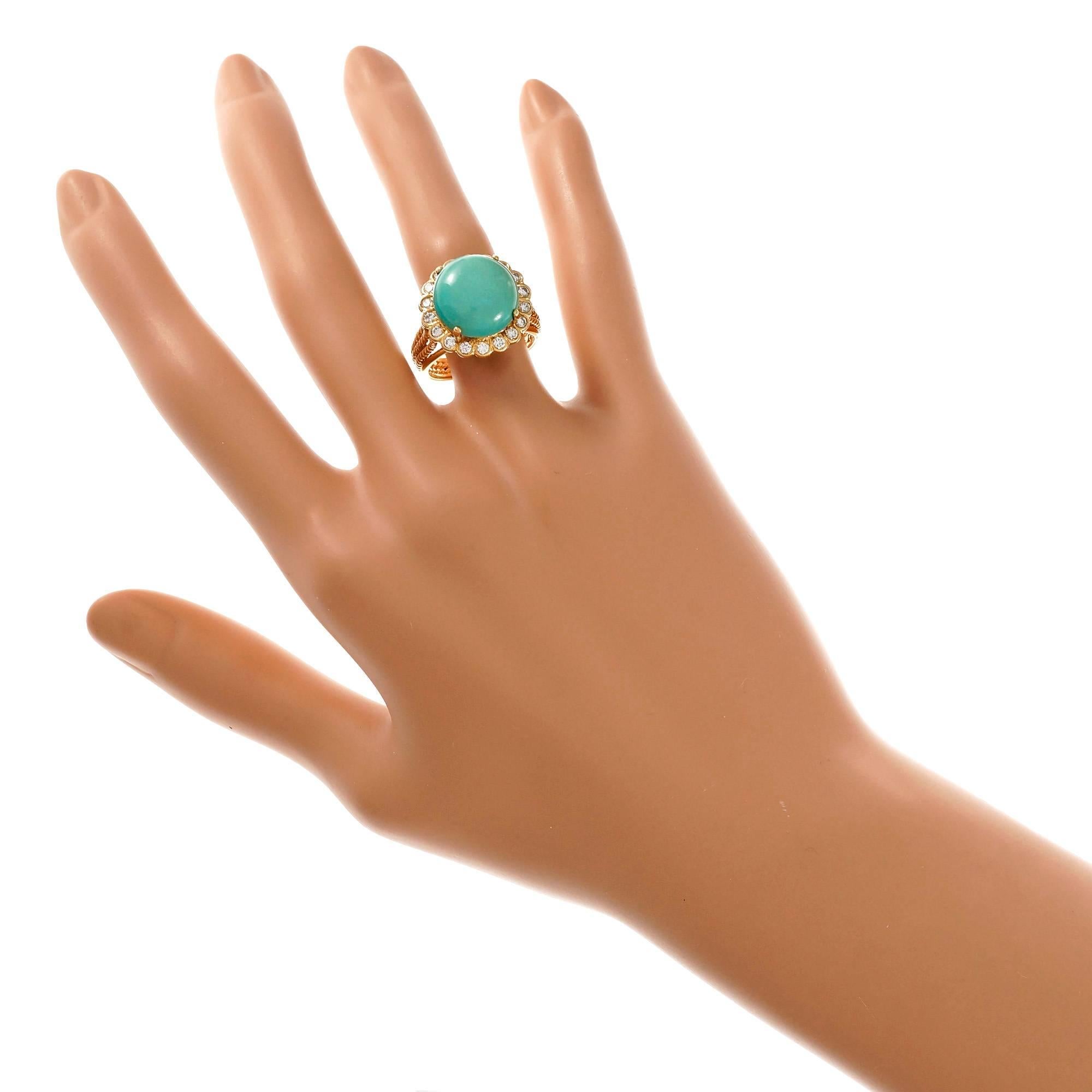 Women's Turquoise Dome Diamond Yellow Gold Ring