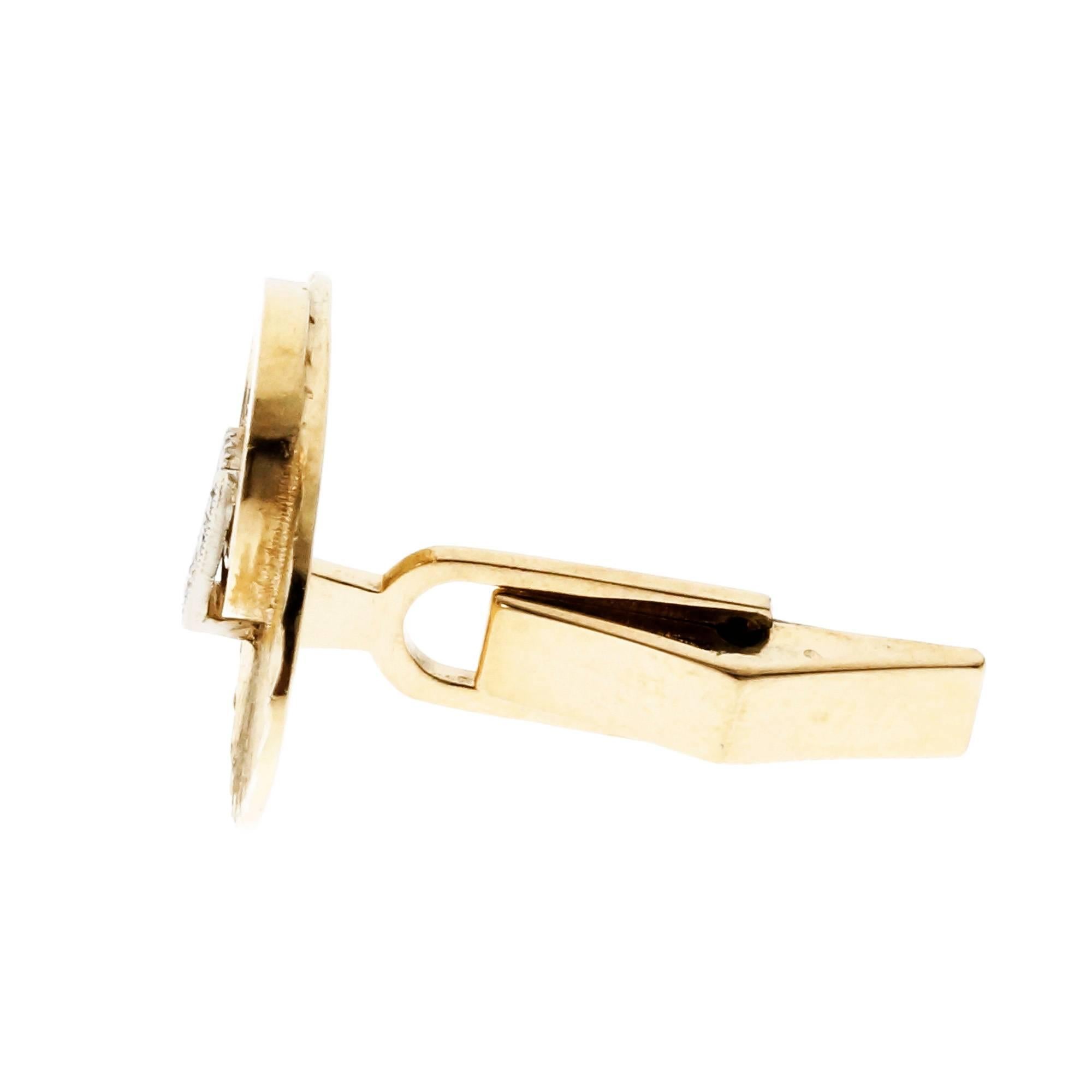 Men's Diamond Gold Oval Textured Cufflinks For Sale