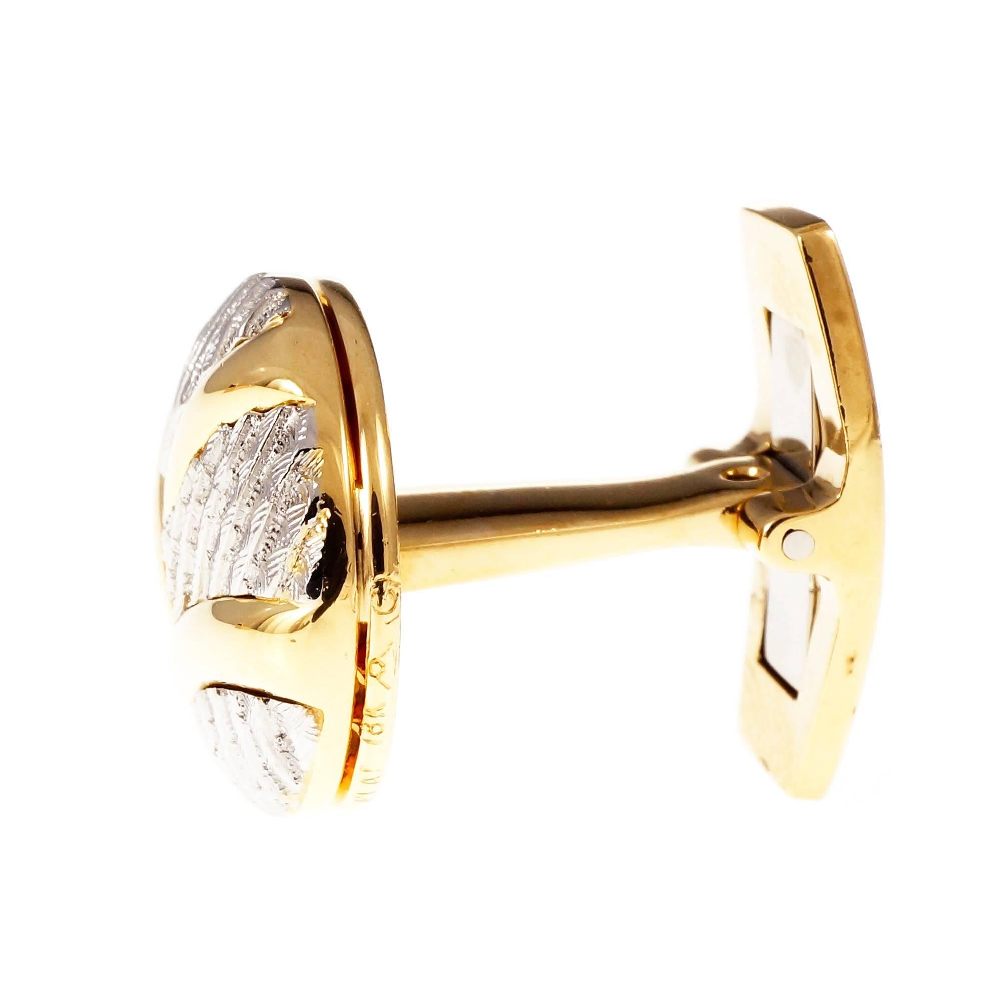 Handmade Round Button Style Gold Platinum Cufflinks For Sale 2