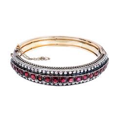Victorian Almandine Garnet Diamond Gold Silver Bangle Bracelet 9