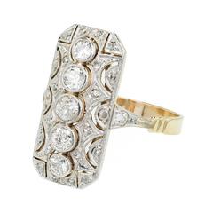 1920s Old European Cut Diamond Ring Platinum Gold Dinner Ring
