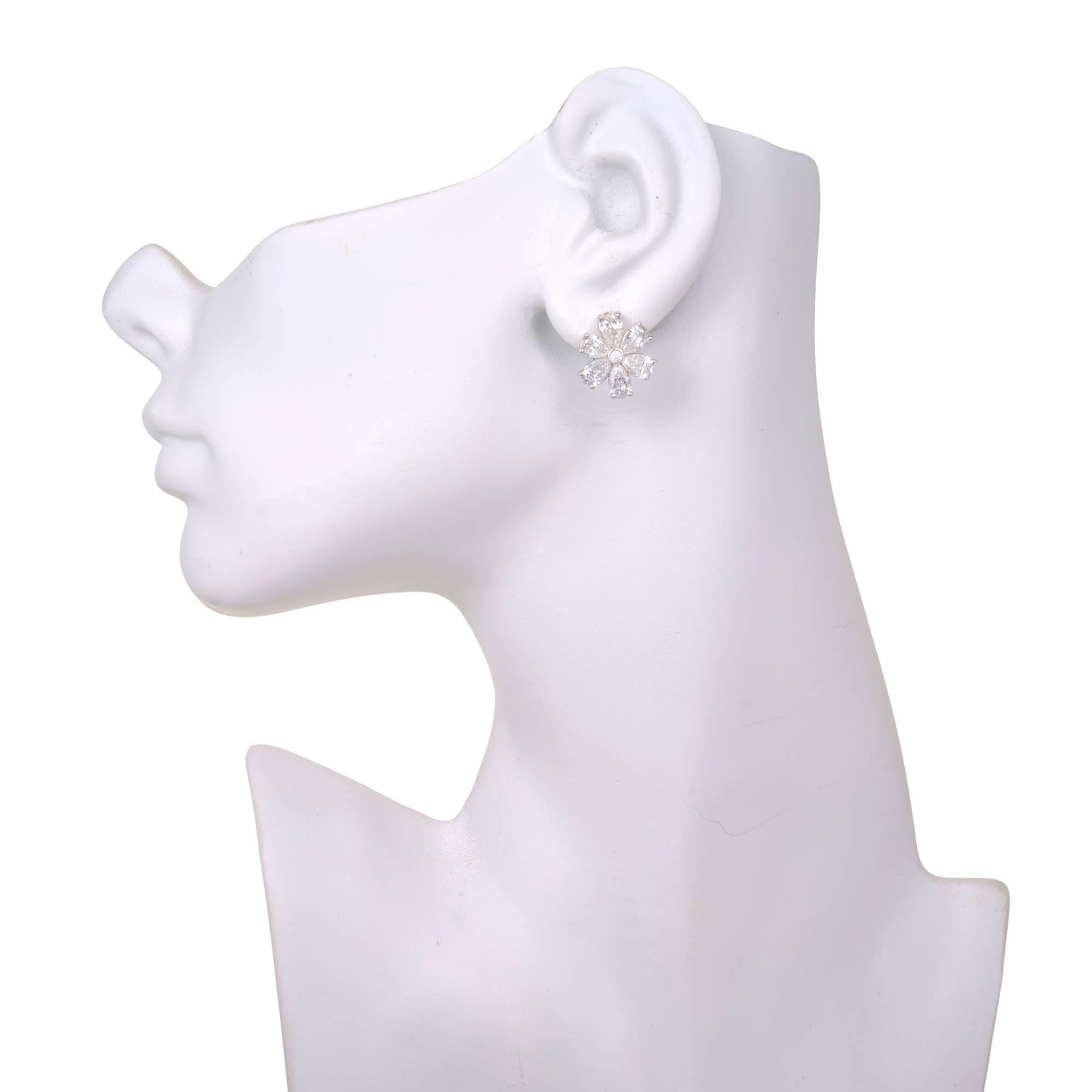 Pear Cut Peter Suchy Pear Shape Diamond Platinum Cluster Earrings For Sale
