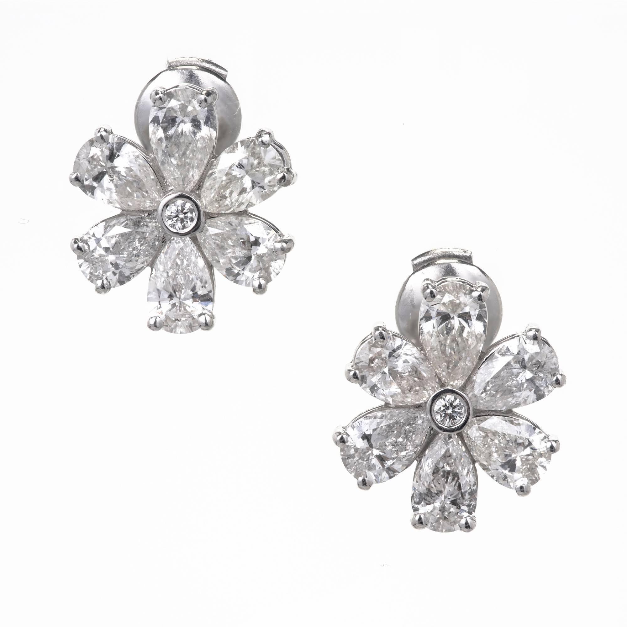 Peter Suchy Pear Shape Diamond Platinum Cluster Earrings