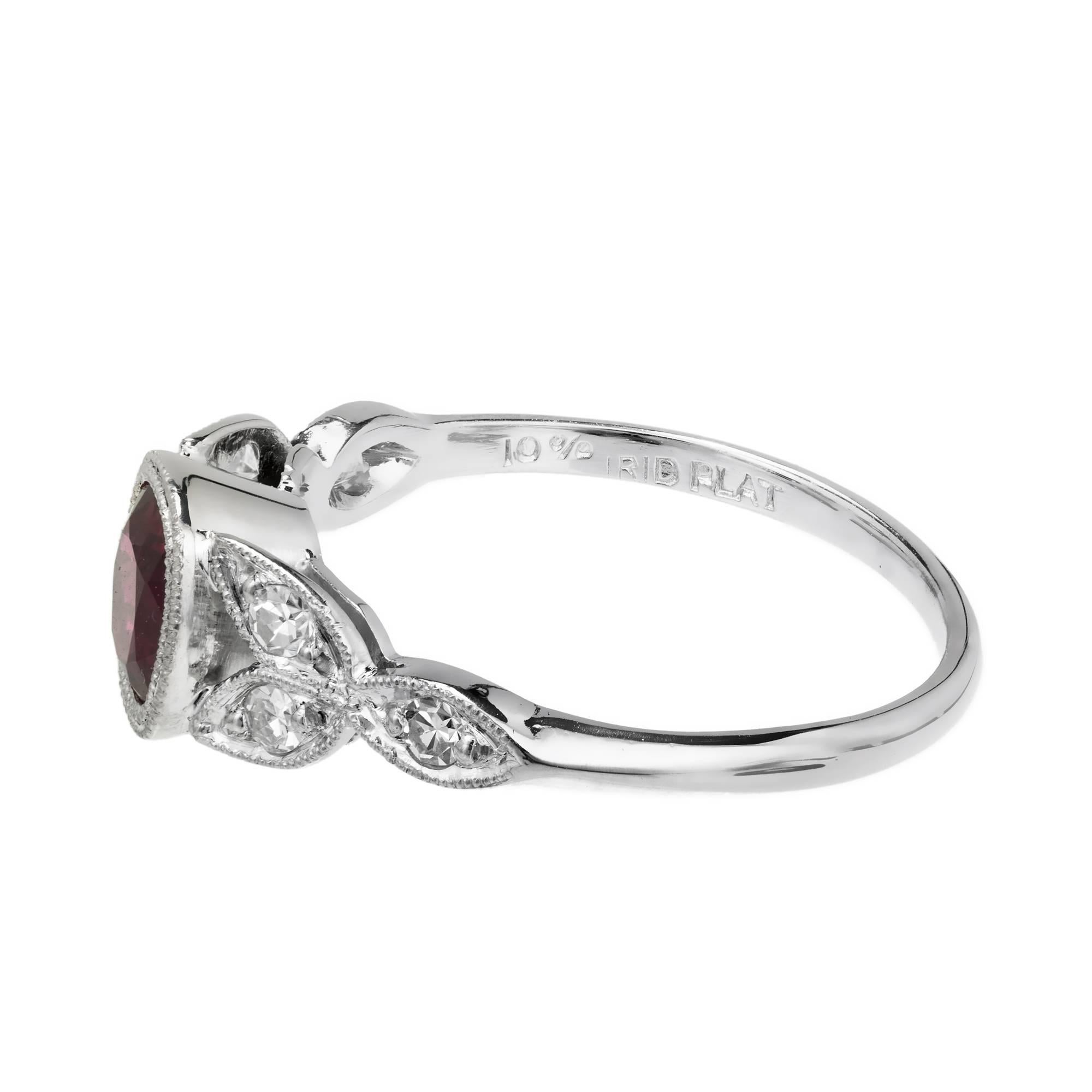 Women's GIA Certified .66 Carat Ruby Diamond Art Deco Platinum Engagement Ring