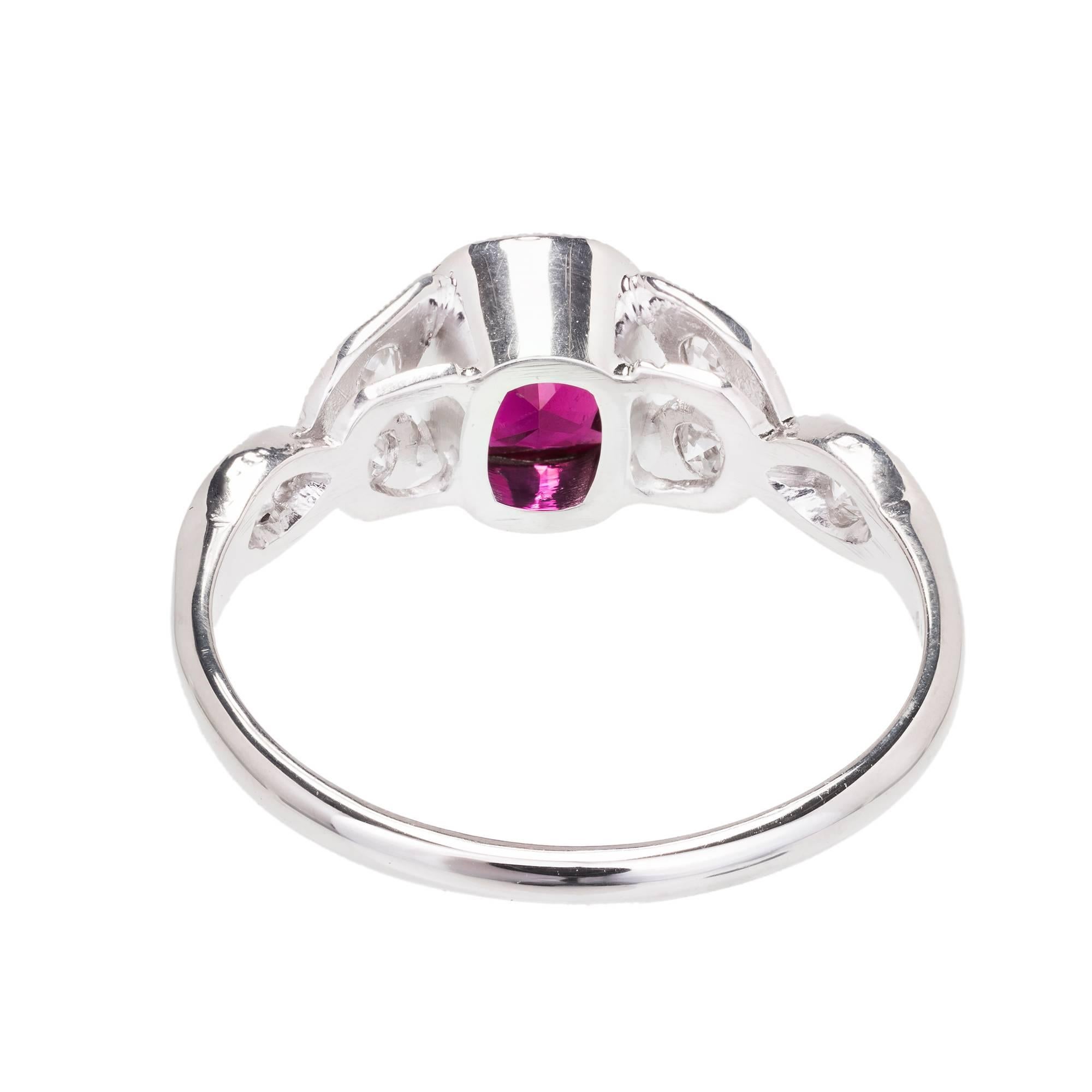 GIA Certified .66 Carat Ruby Diamond Art Deco Platinum Engagement Ring 1