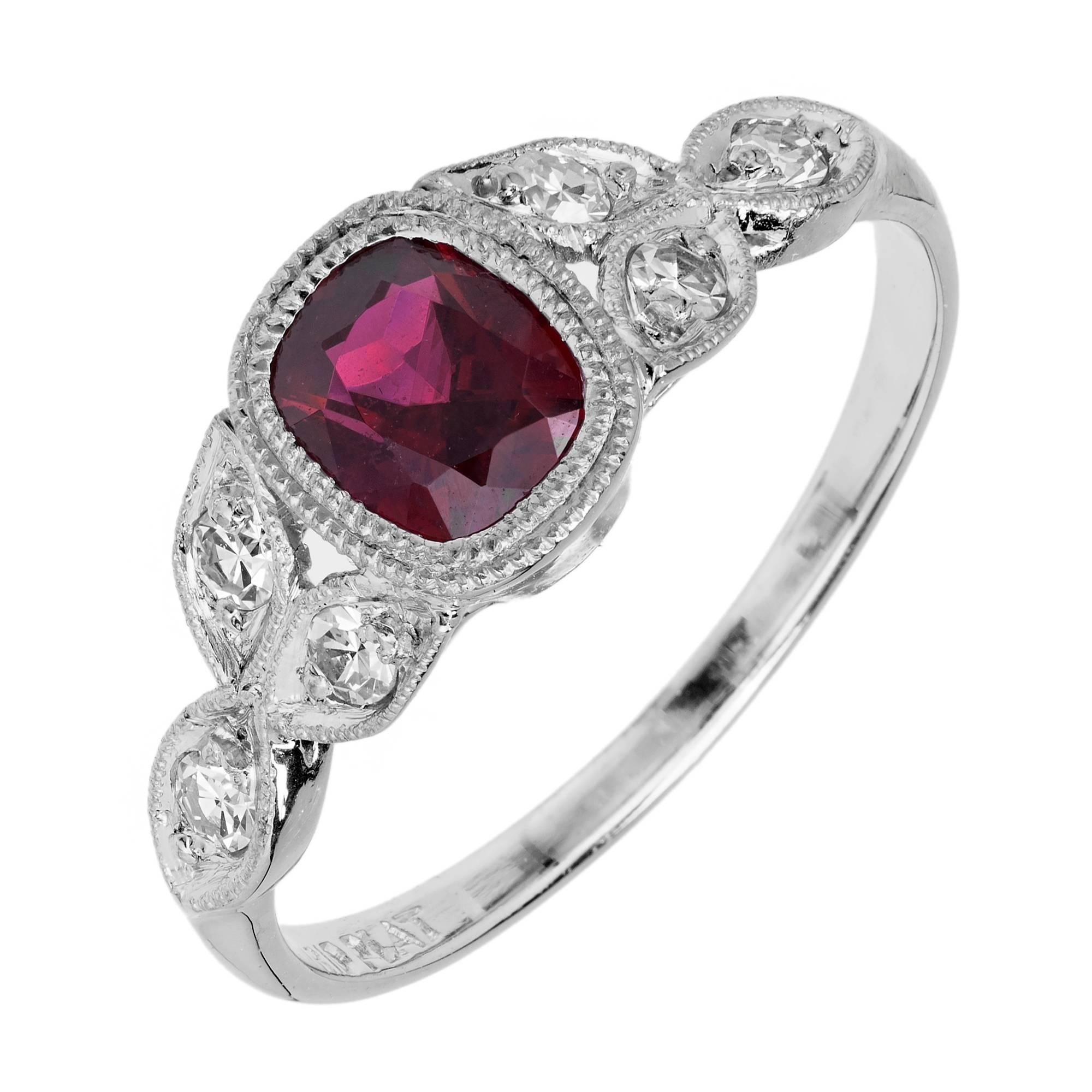 GIA Certified .66 Carat Ruby Diamond Art Deco Platinum Engagement Ring