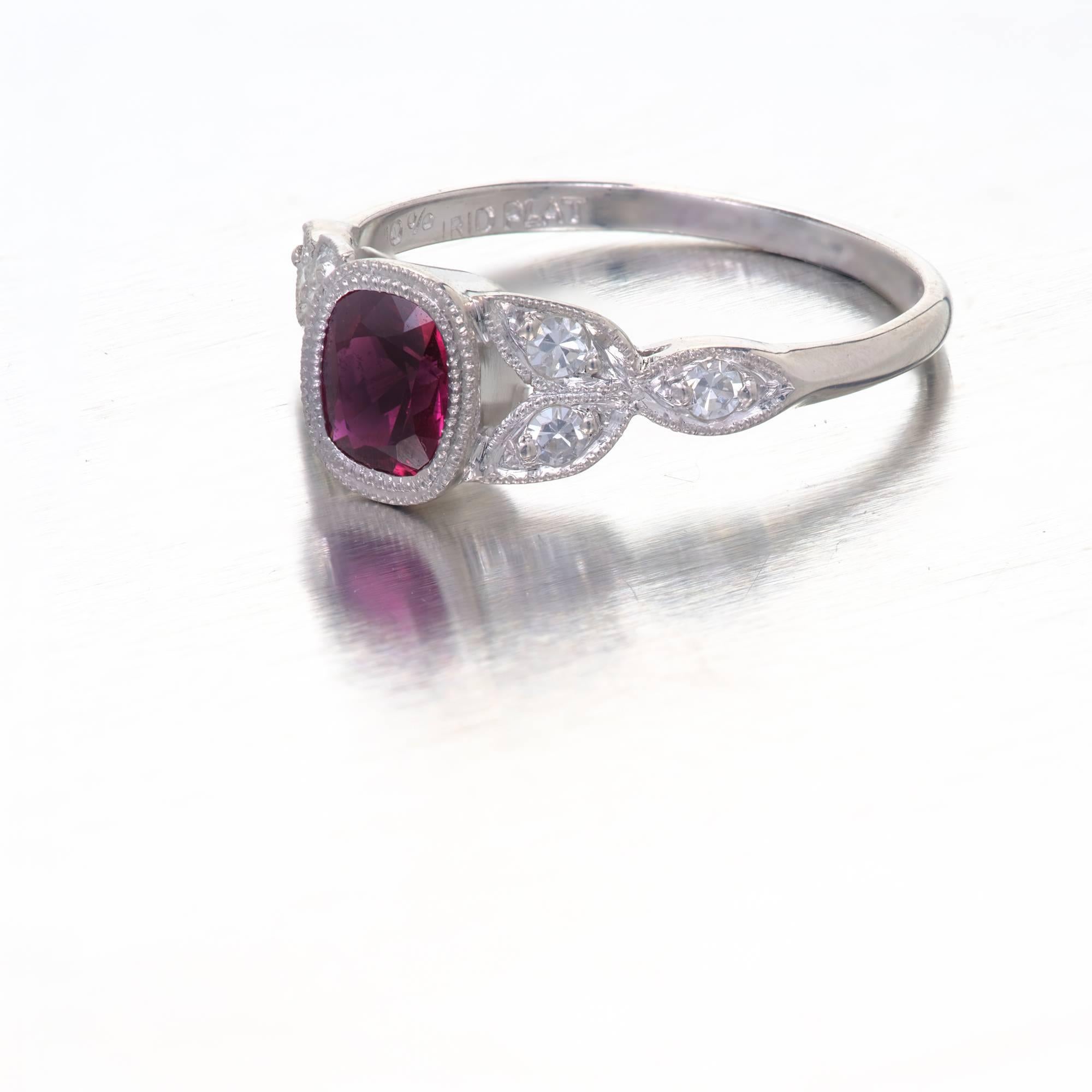 GIA Certified .66 Carat Ruby Diamond Art Deco Platinum Engagement Ring 2