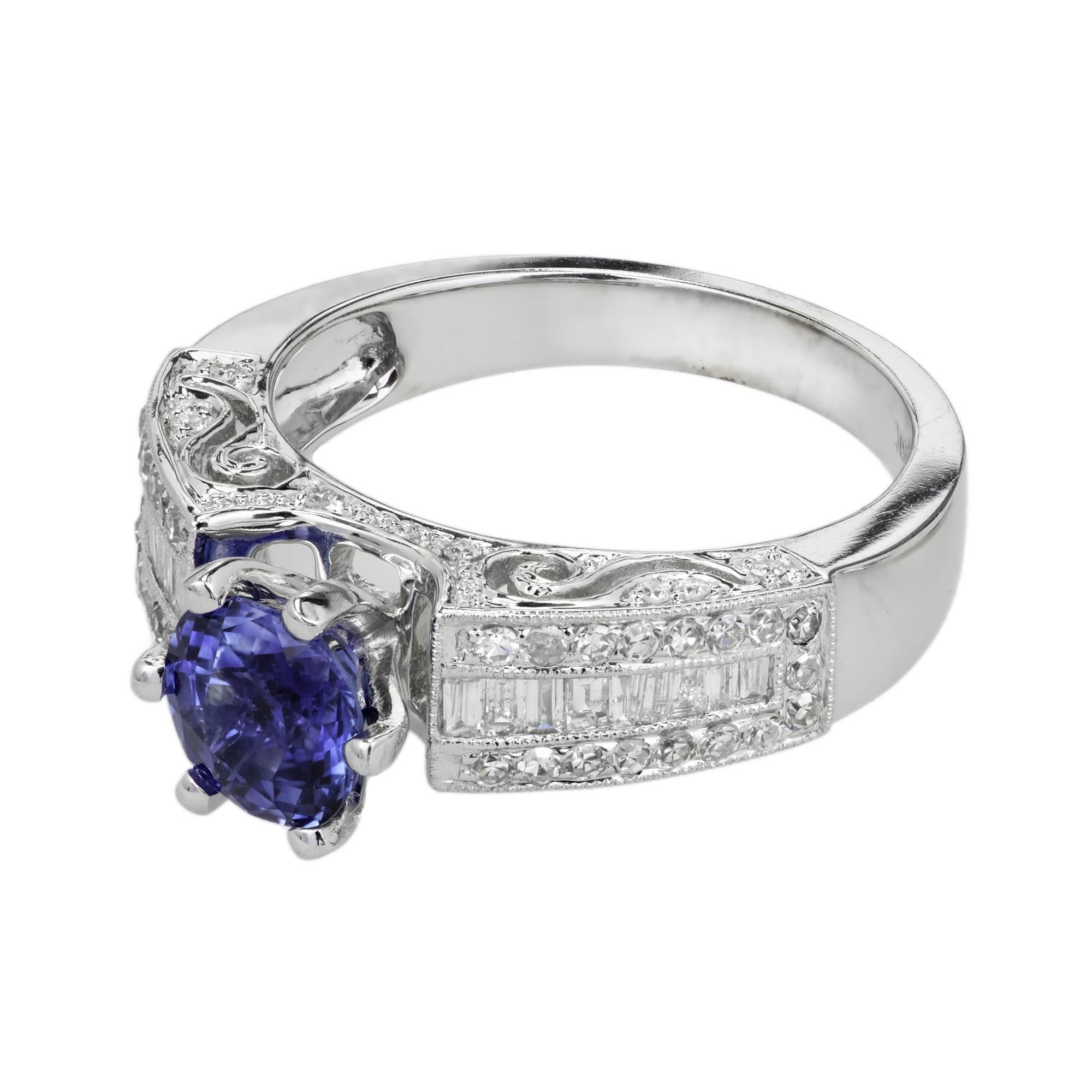 1.10 Carat Sapphire Diamond Gold Engagement Ring