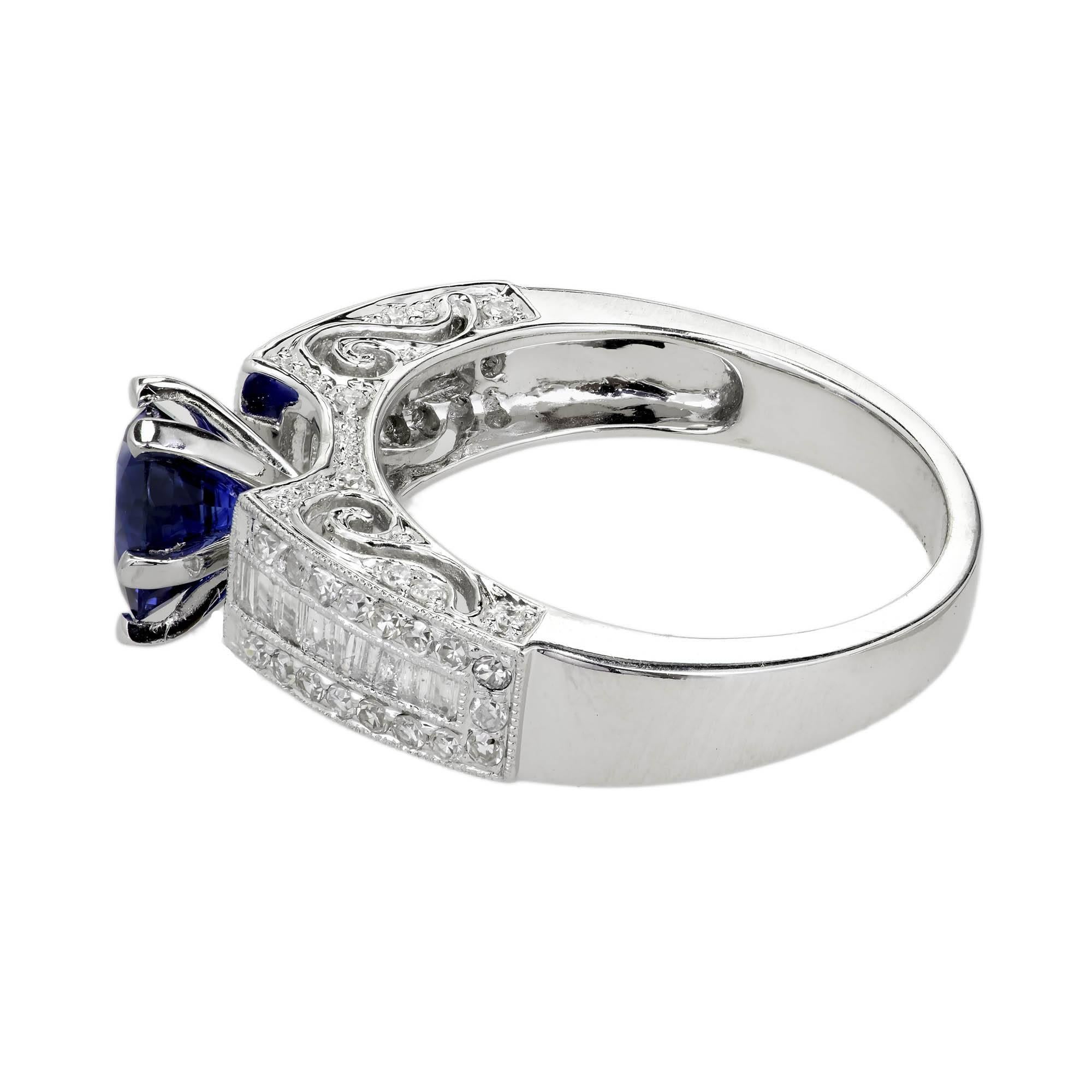 Baguette Cut 1.10 Carat Sapphire Diamond Gold Engagement Ring