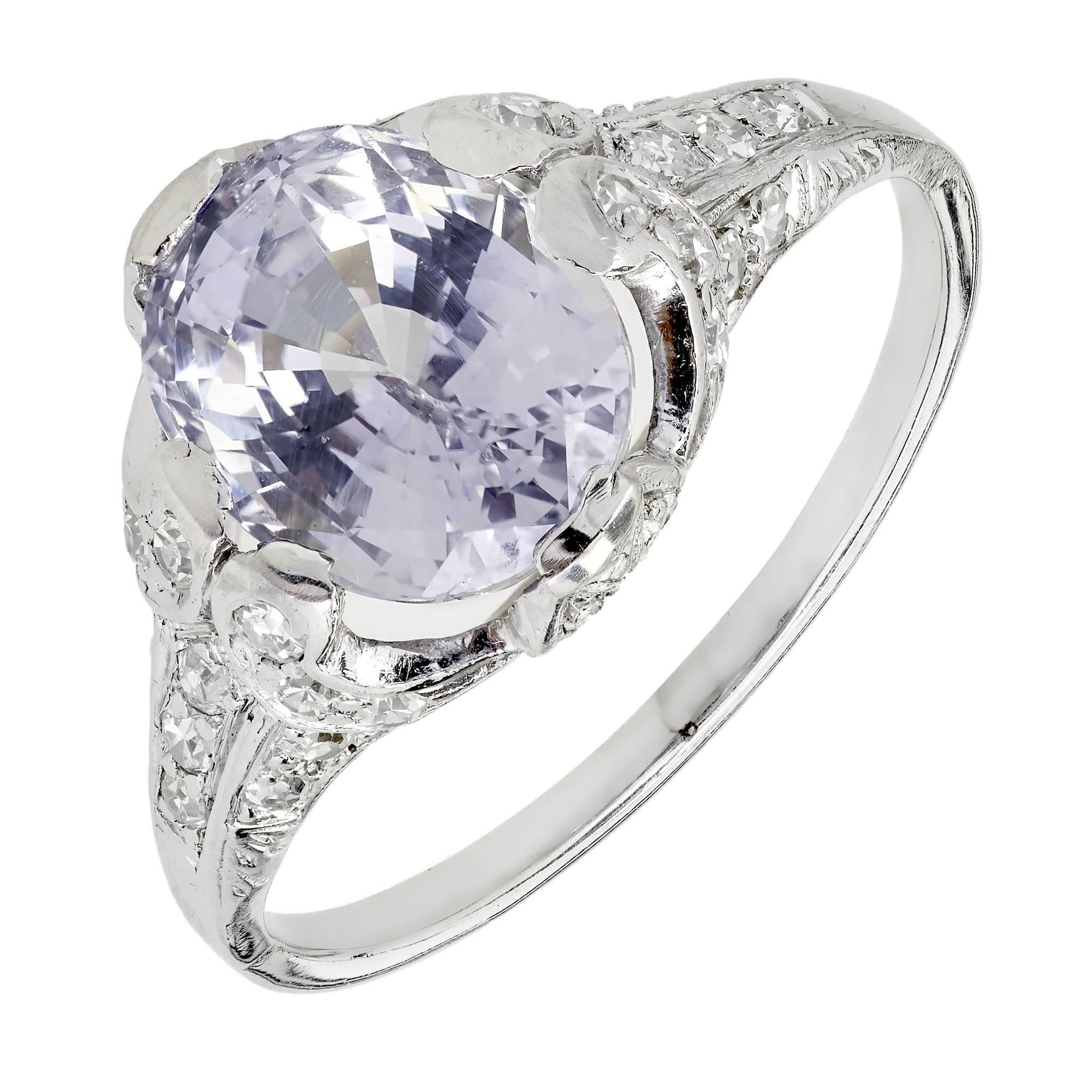 GIA Certified 3.45 Carat Violet Sapphire Diamond Platinum Engagement Ring