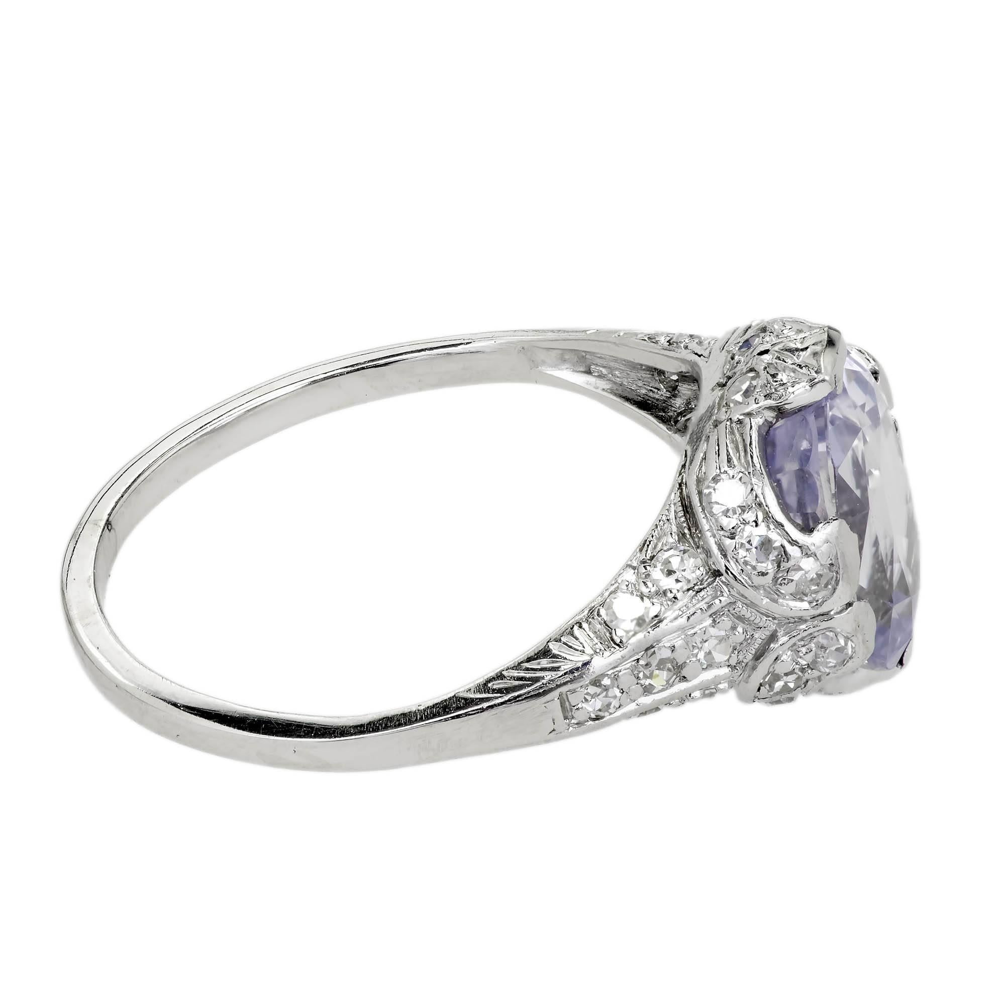 GIA Certified 3.45 Carat Violet Sapphire Diamond Platinum Engagement Ring In Good Condition In Stamford, CT