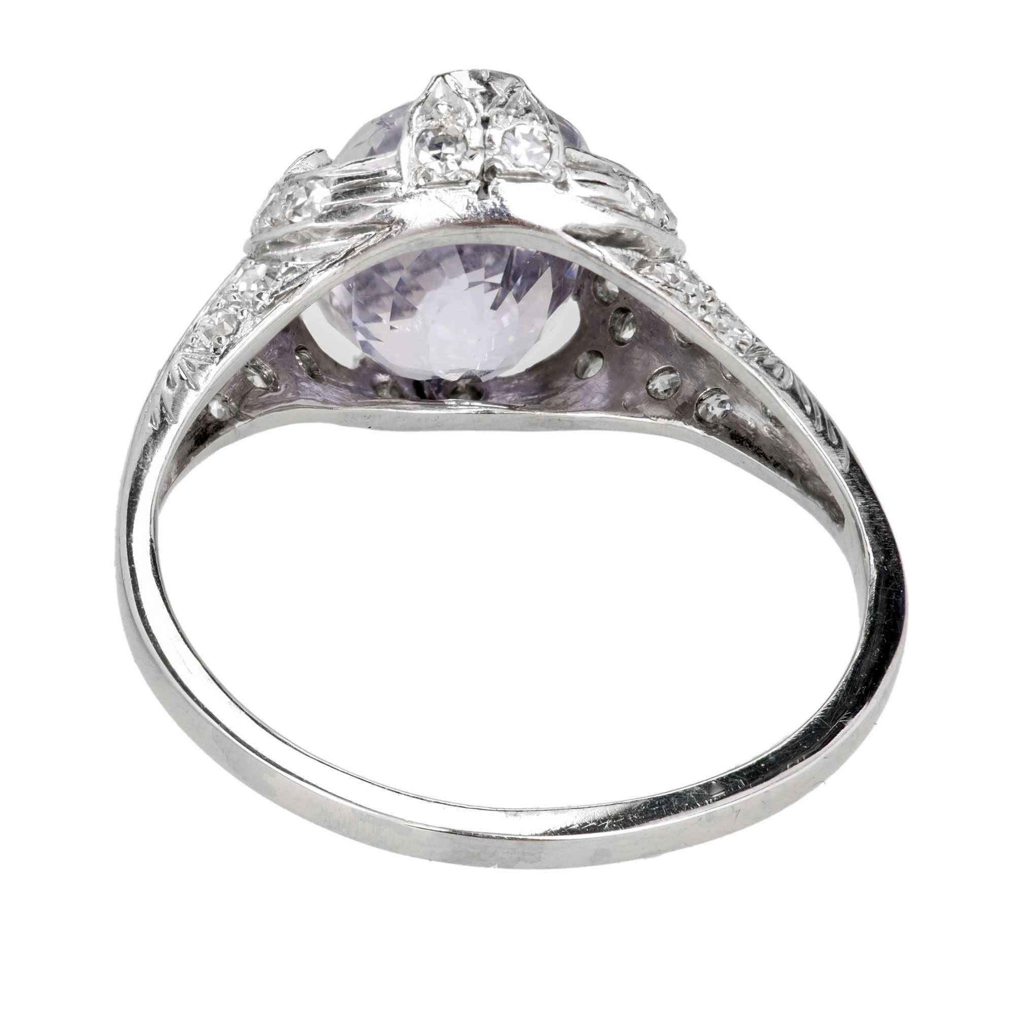 Women's GIA Certified 3.45 Carat Violet Sapphire Diamond Platinum Engagement Ring