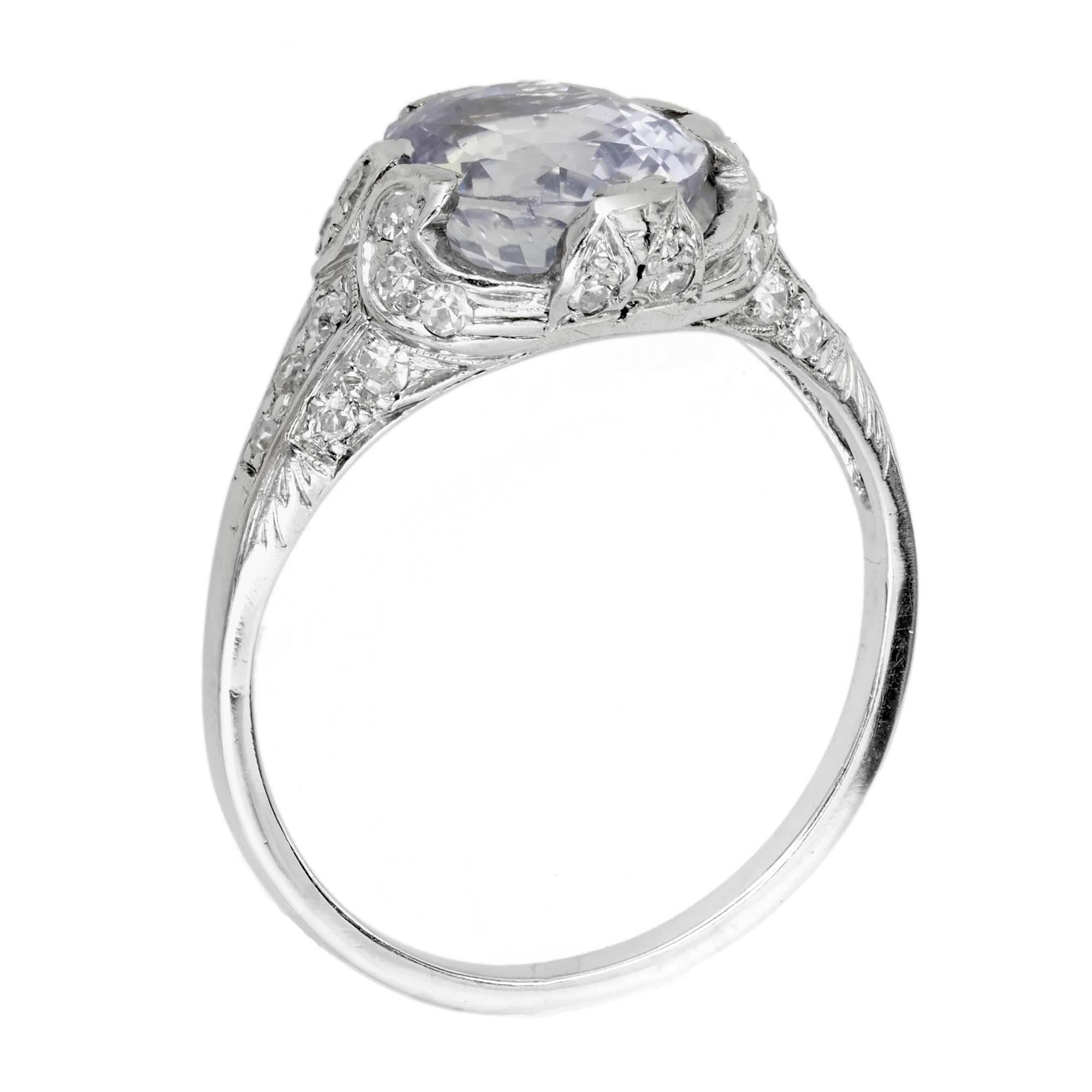 GIA Certified 3.45 Carat Violet Sapphire Diamond Platinum Engagement Ring 1