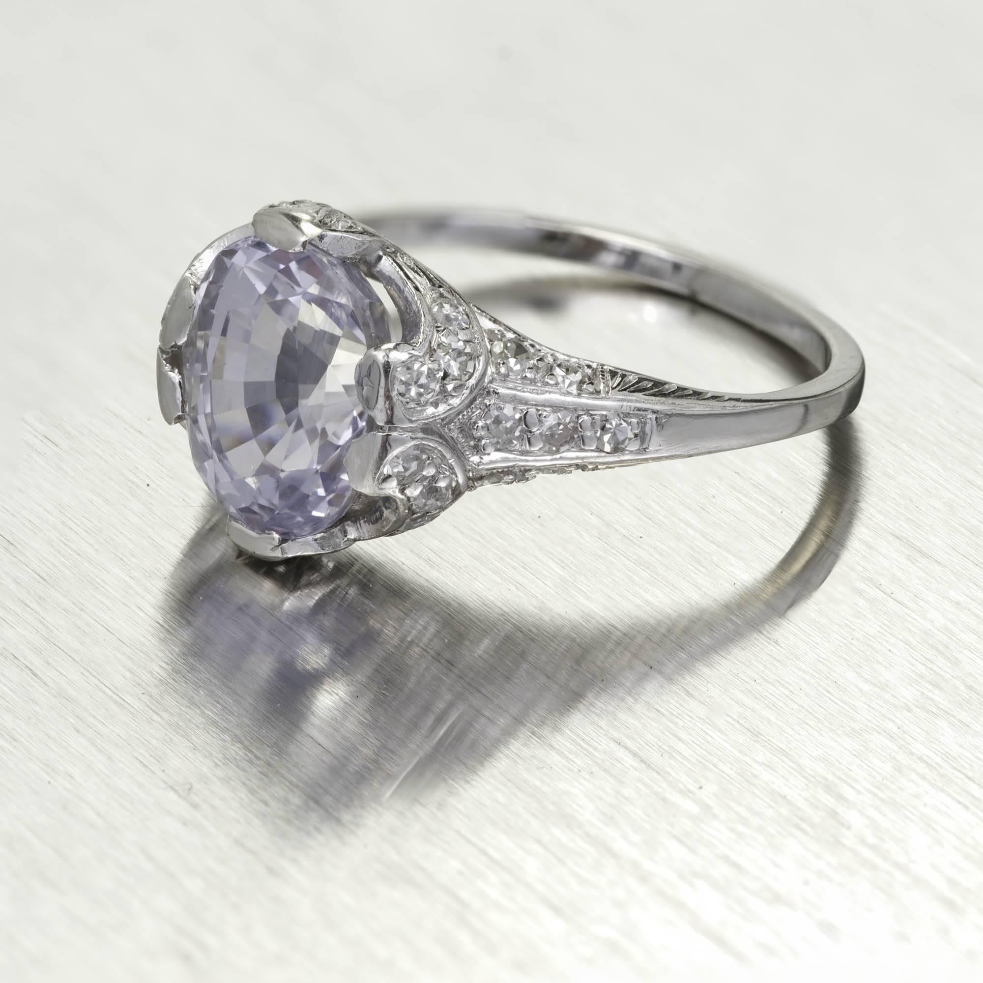 GIA Certified 3.45 Carat Violet Sapphire Diamond Platinum Engagement Ring 2