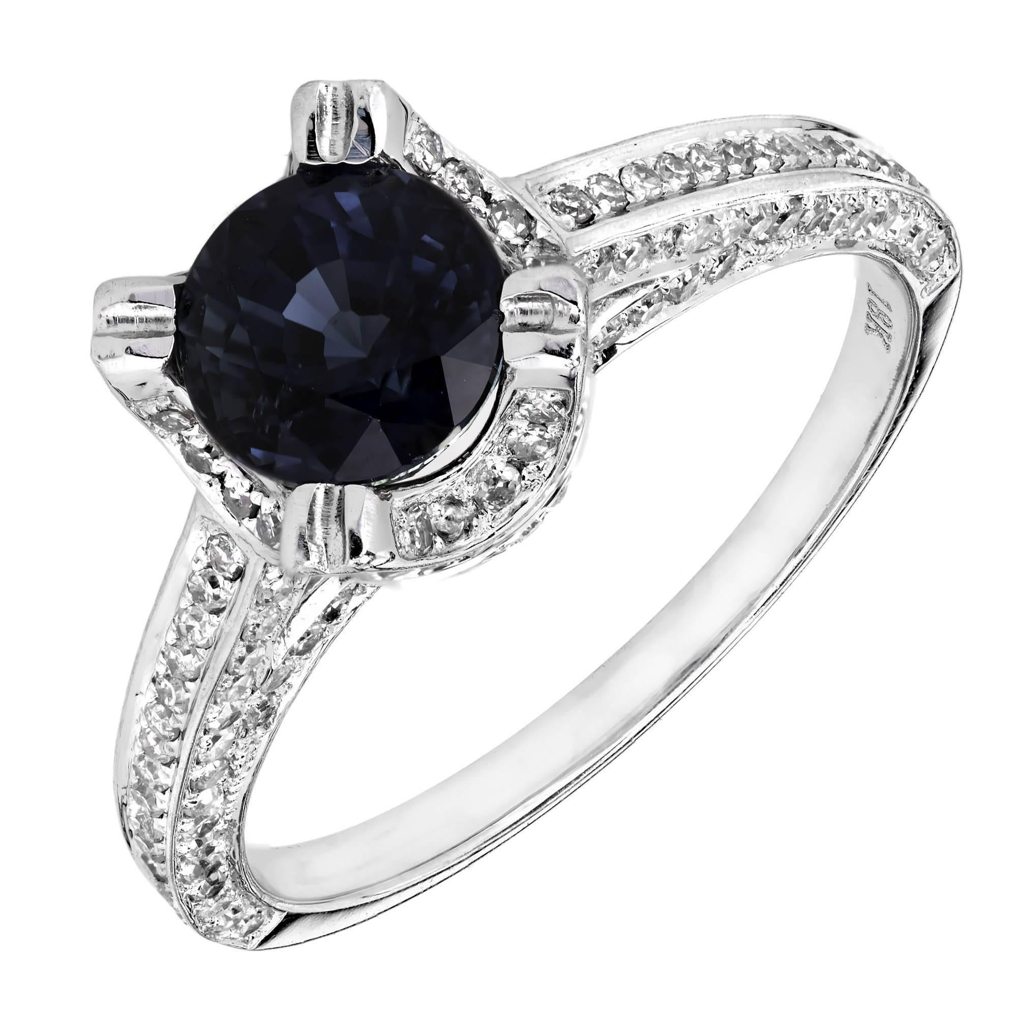 1.20 Carat Round Sapphire Micro Pavé Diamond Gold Engagement Ring For Sale