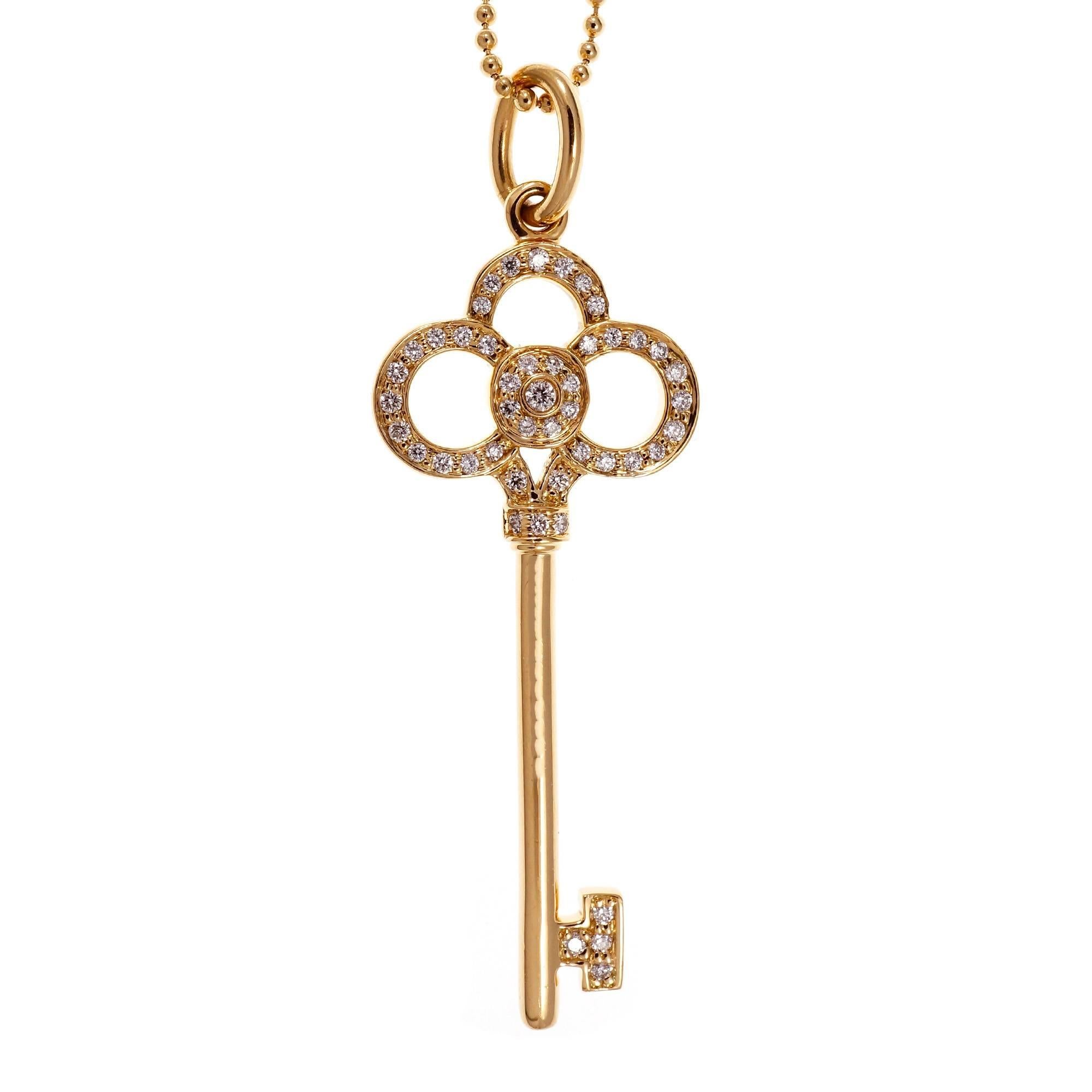 Tiffany & Co. Crown Key Diamond Gold Pendant Necklace