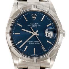 Rolex Stainless Steel Date Blue Dial Oyster Band Wristwatch Ref 15210 4