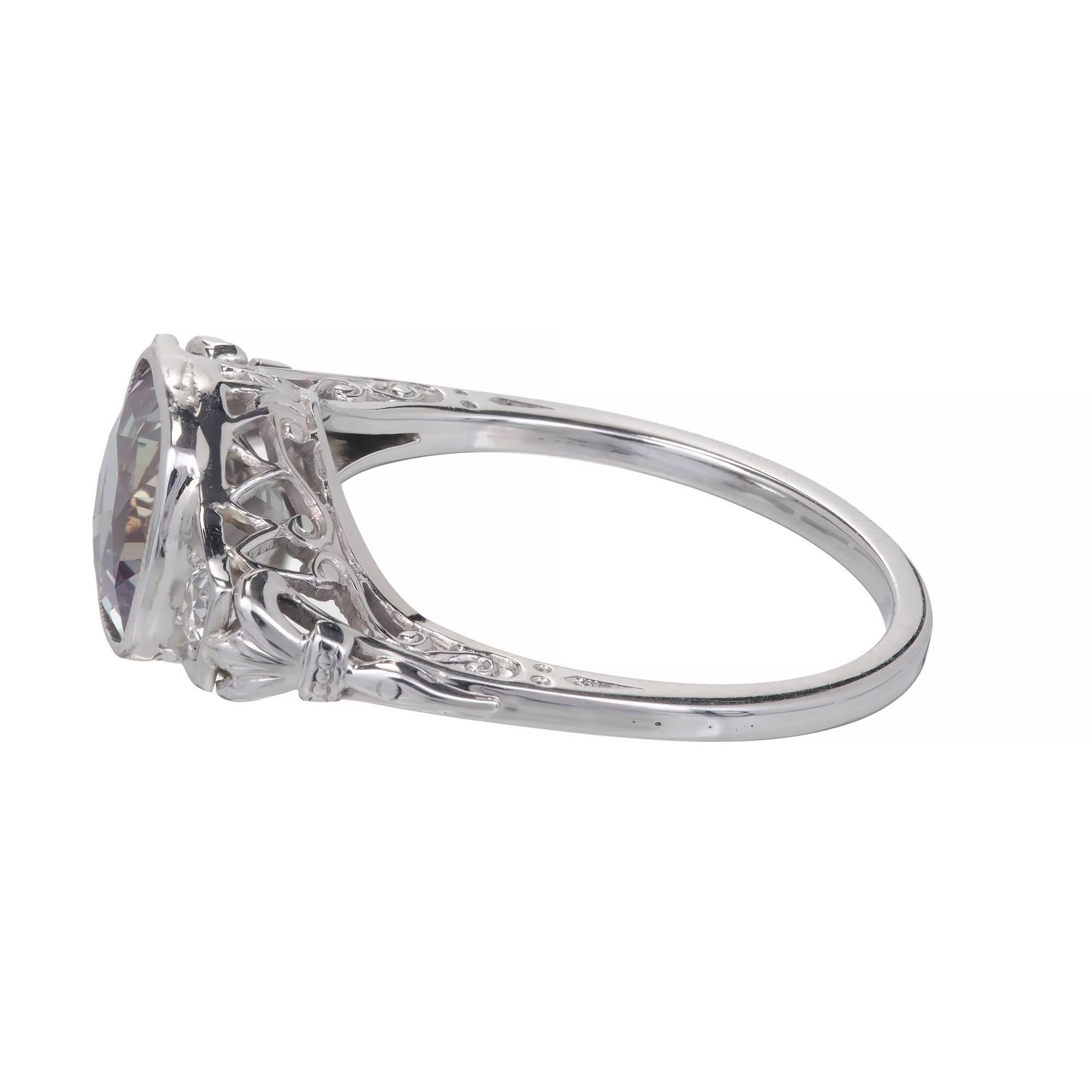 1930s 2.42 Carat Alexandrite Diamond Gold Platinum Filigree Engagement Ring In Good Condition In Stamford, CT