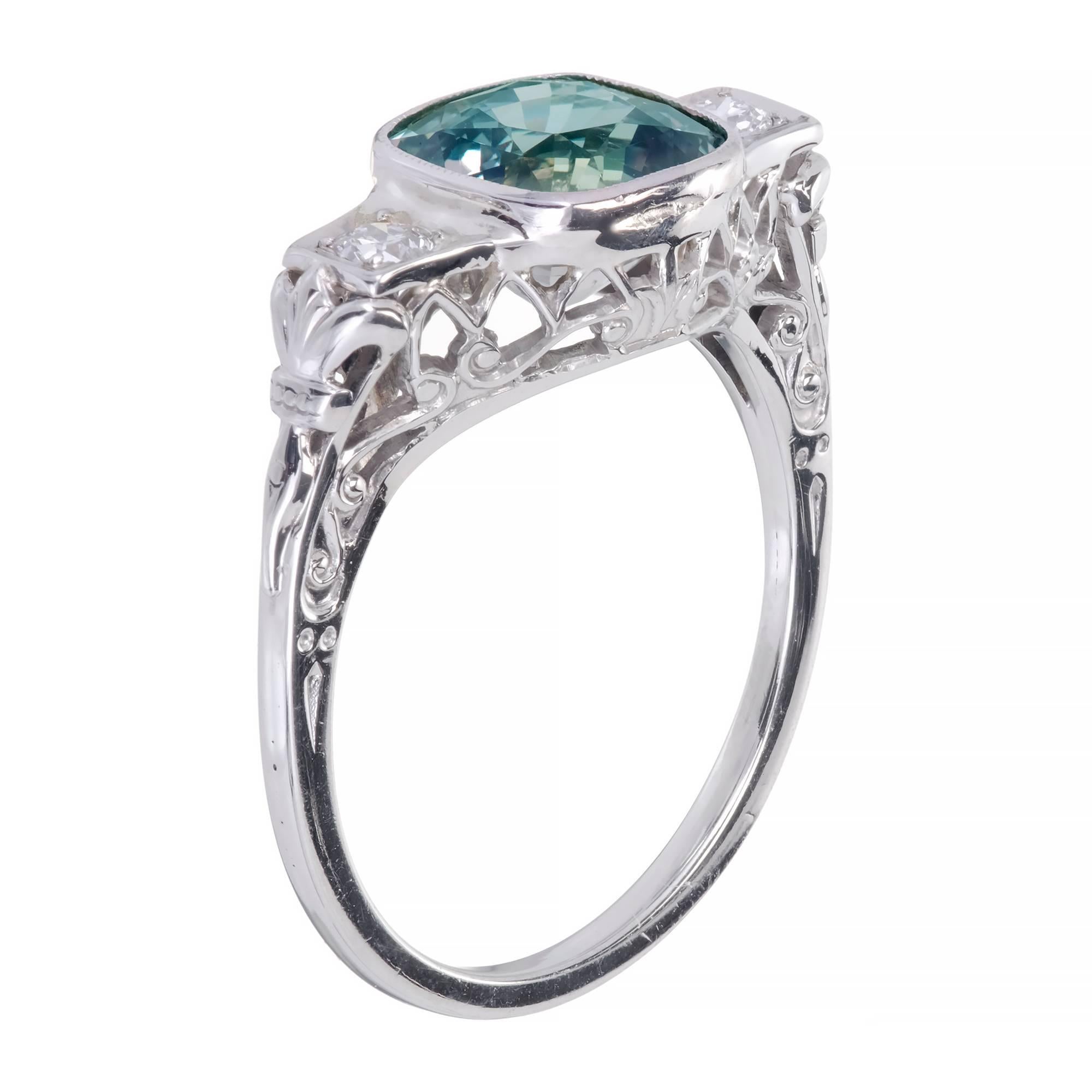 Women's 1930s 2.42 Carat Alexandrite Diamond Gold Platinum Filigree Engagement Ring