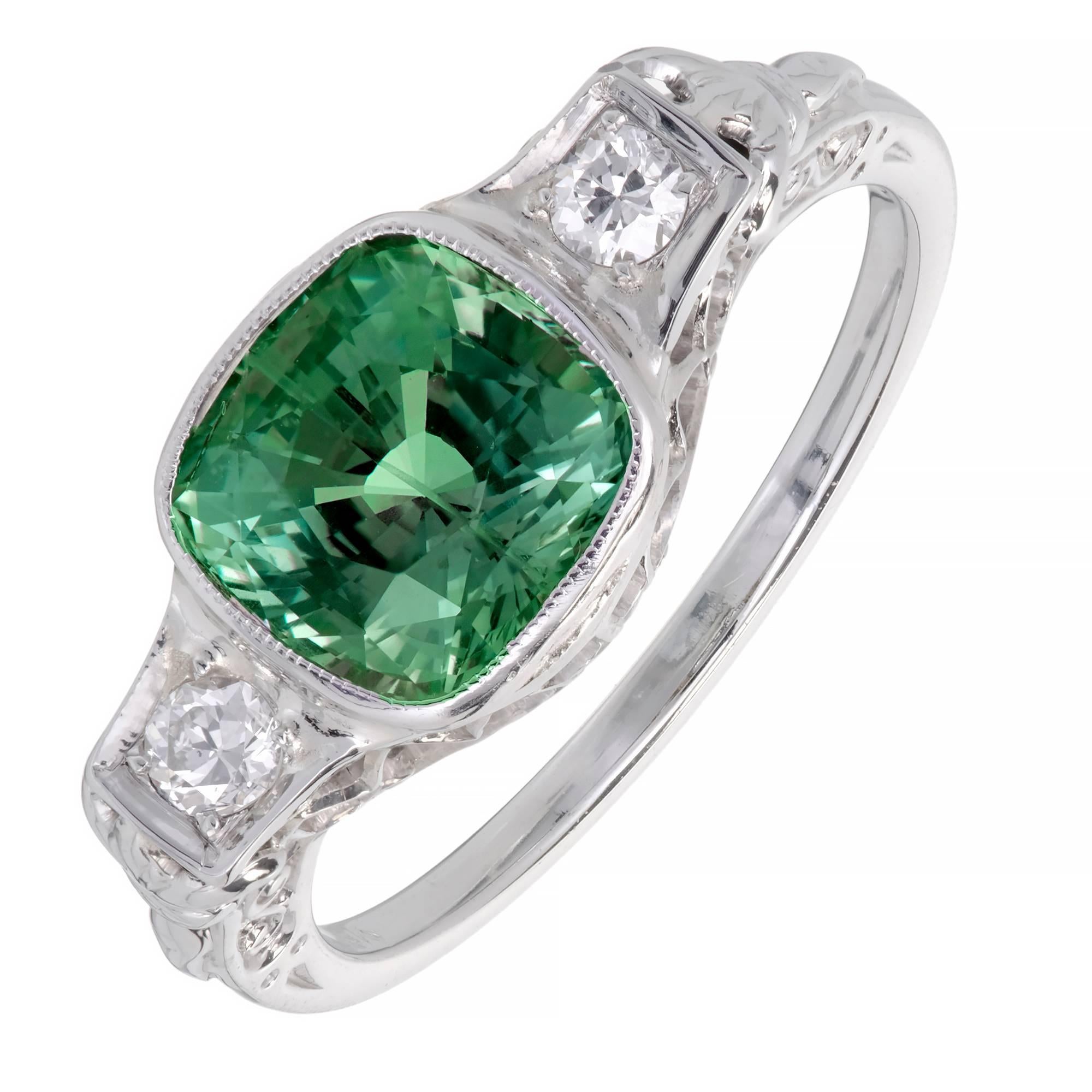 1930s 2.42 Carat Alexandrite Diamond Gold Platinum Filigree Engagement Ring