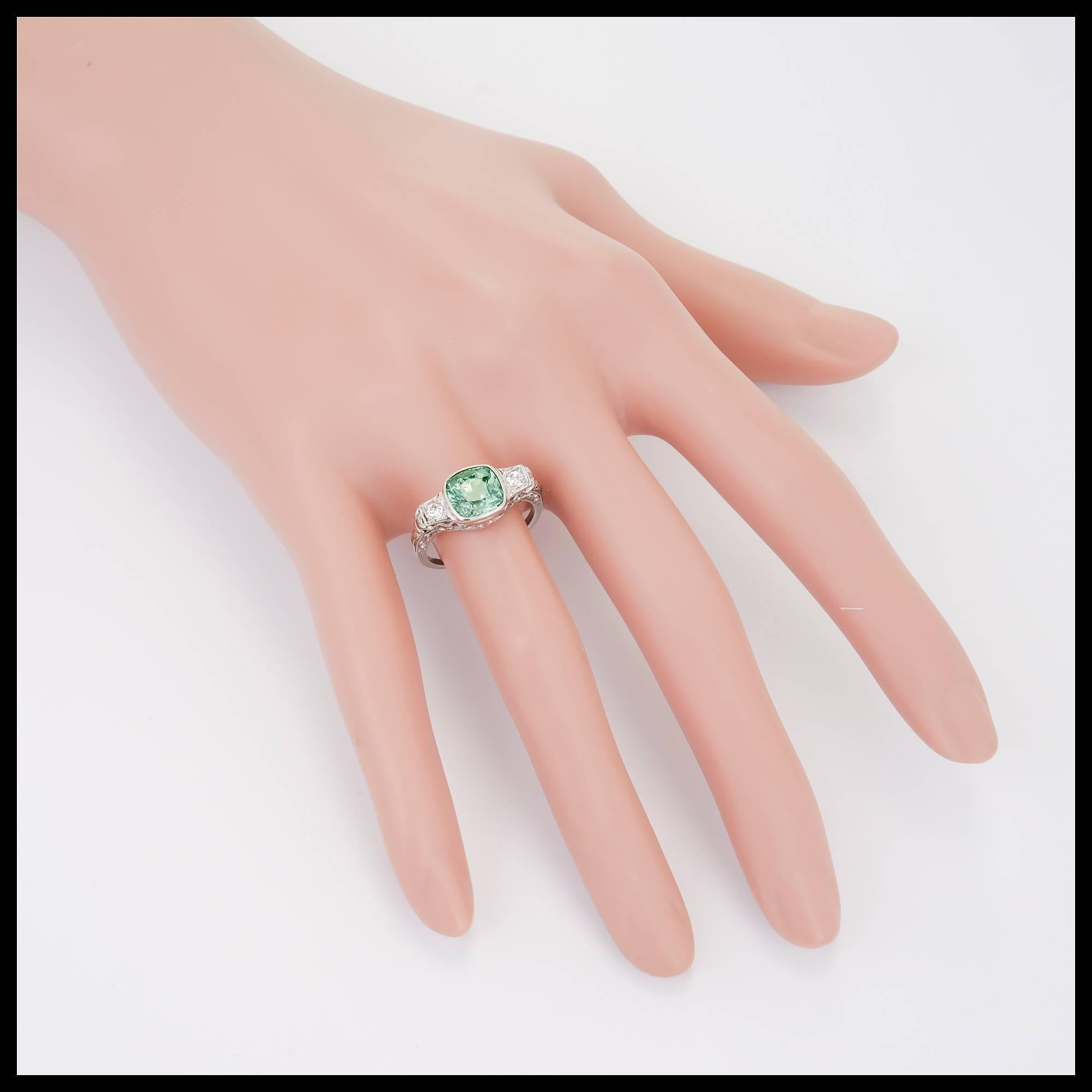 1930s 2.42 Carat Alexandrite Diamond Gold Platinum Filigree Engagement Ring 1