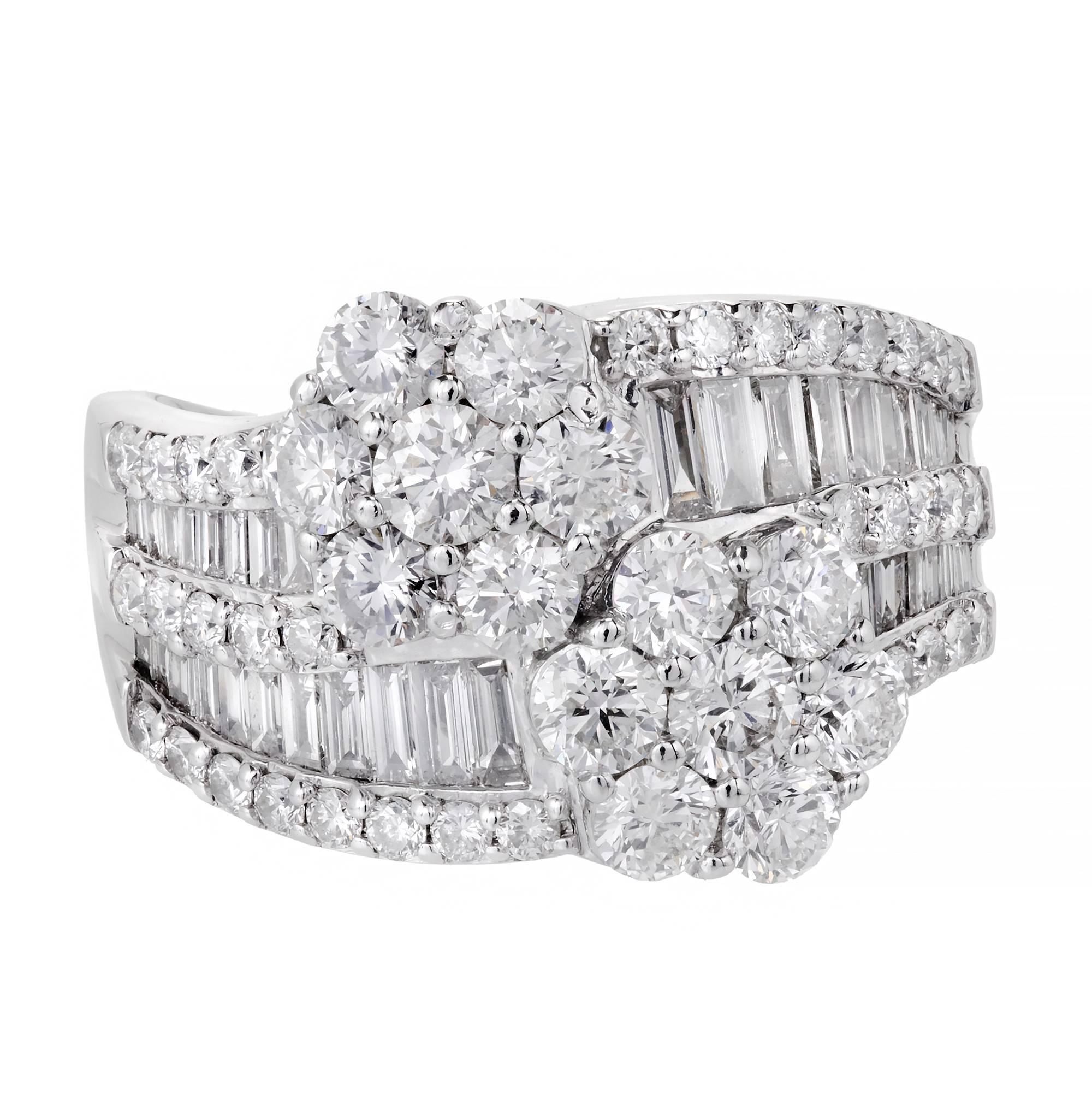 3.62 Carat Diamond Cluster Bypass White Gold Cocktail Ring