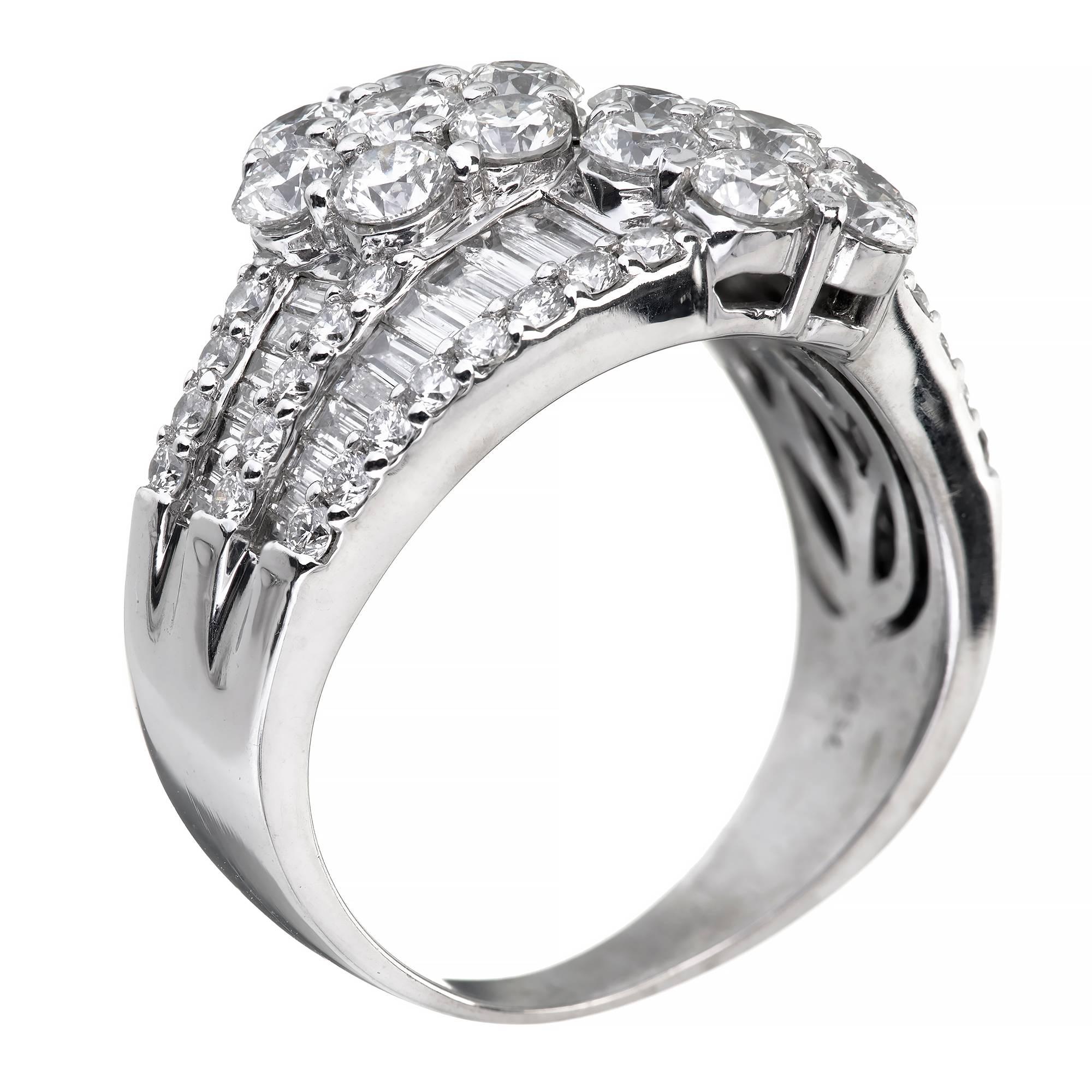3.62 Carat Diamond Cluster Bypass White Gold Cocktail Ring 1