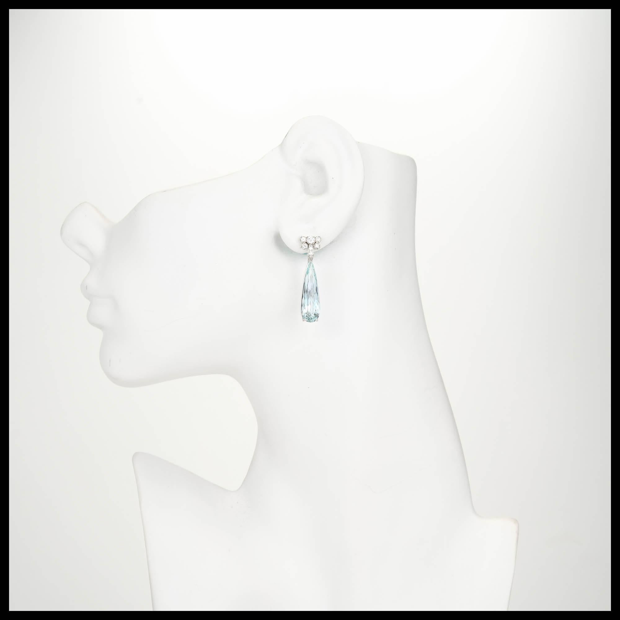 9.39 Carat Natural Pear Aqua Diamond Dangle Platinum Earrings 1