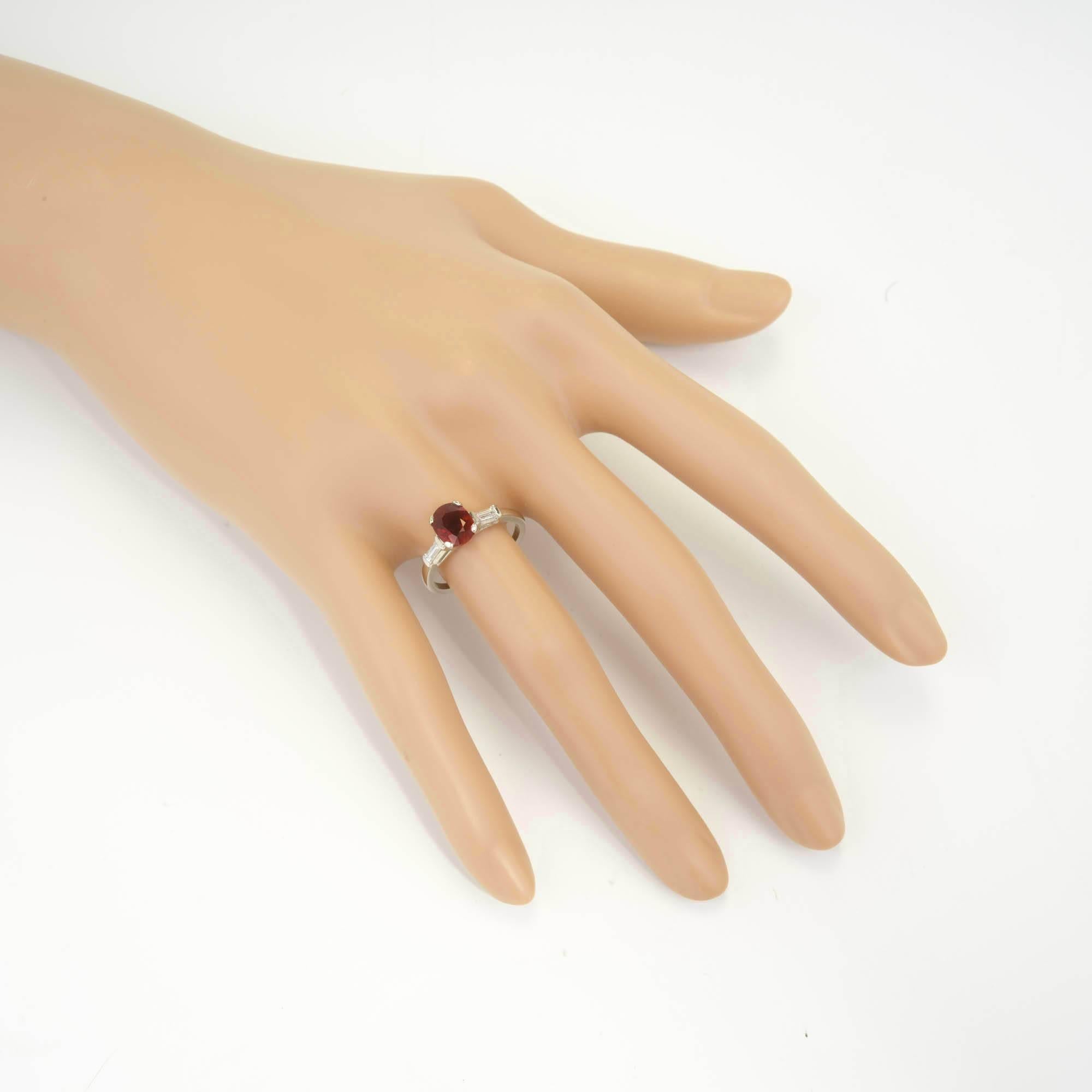 Mid-Century 1.63 Carat Ruby Diamond Three-Stone Platinum Engagement Ring 2