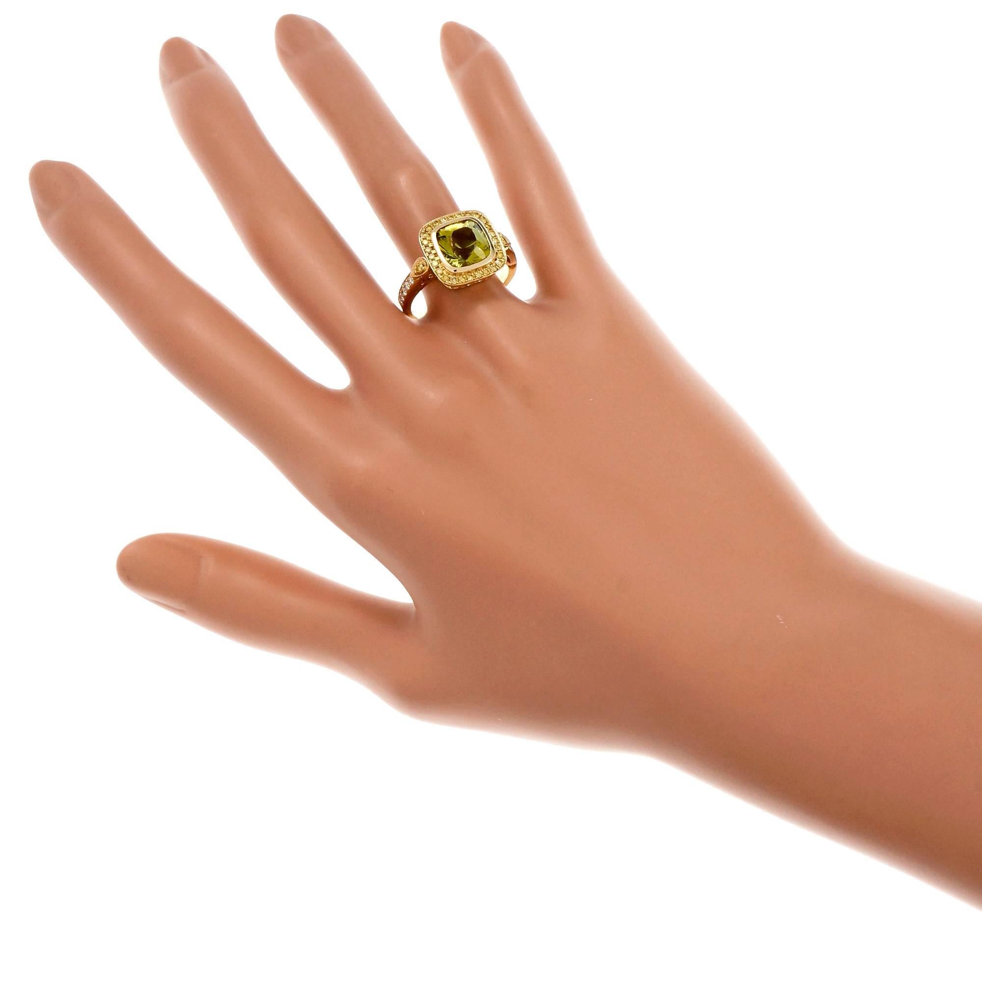 Women's Peter Suchy Yellow Green Tourmaline Diamond Gold Cocktail Ring
