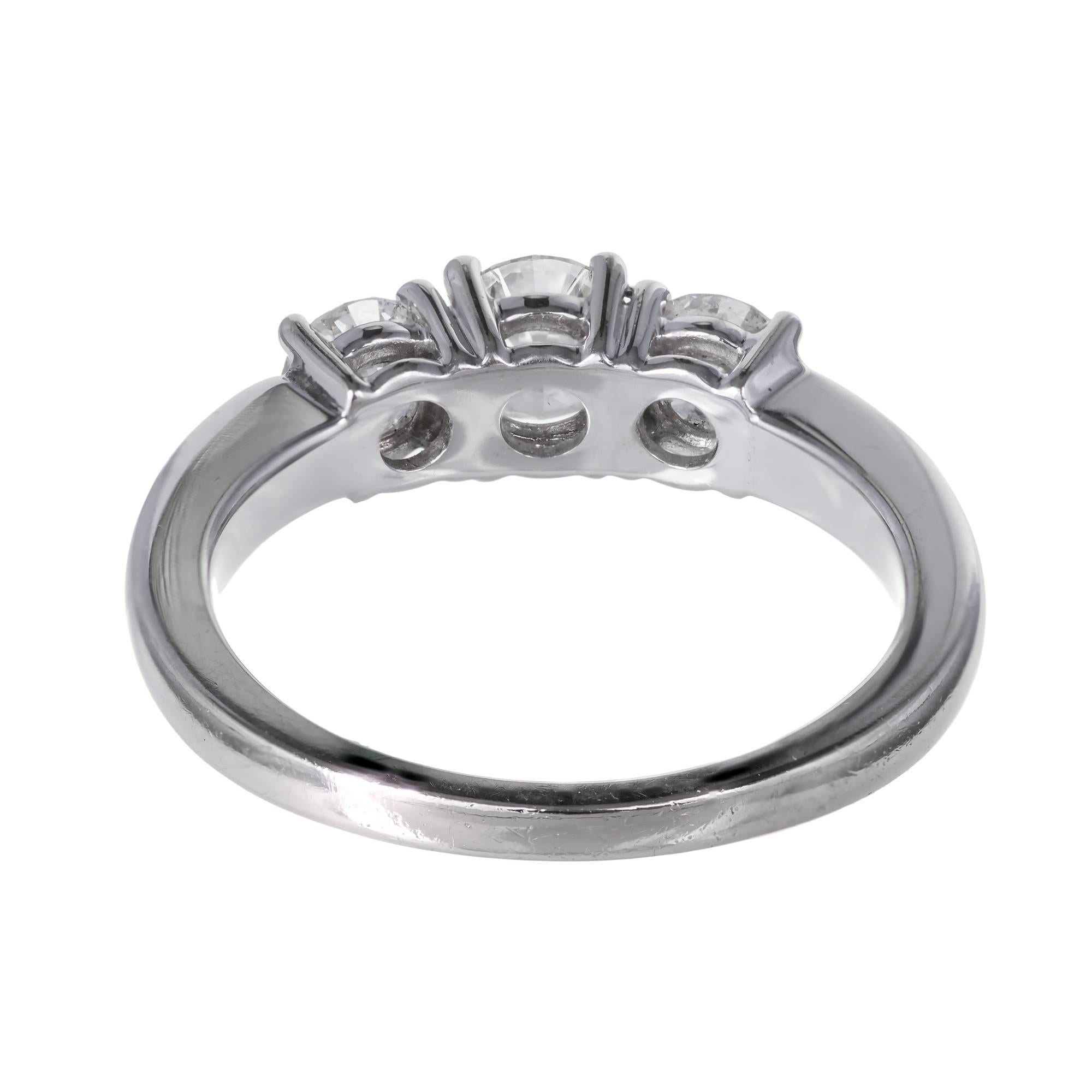 Round Cut EGL Certified 1.06 Carat Diamond Three-Stone Gold Engagement Ring