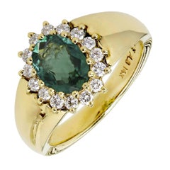 Vintage Alfred Butler 1.24 Carat Oval Emerald Diamond Halo Gold Engagement Ring