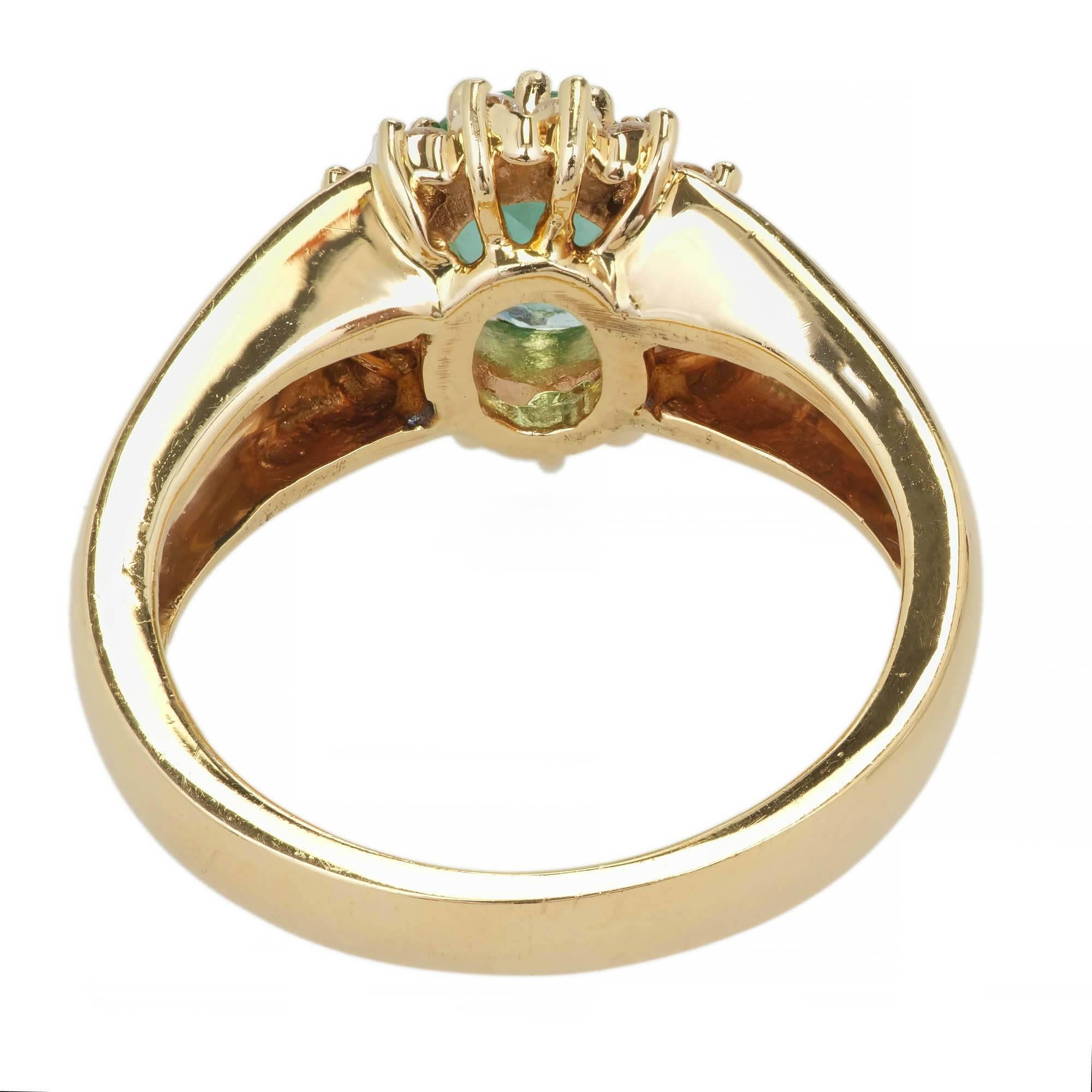 Women's Alfred Butler 1.24 Carat Oval Emerald Diamond Halo Gold Engagement Ring For Sale