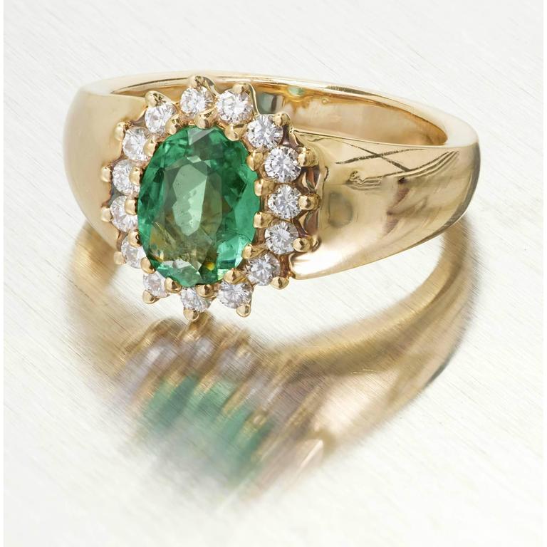 Butler Gold Diamond Rings Alfred Butler 1.24 Carat Oval Emerald Diamond Halo Gold Engagement Ring ...