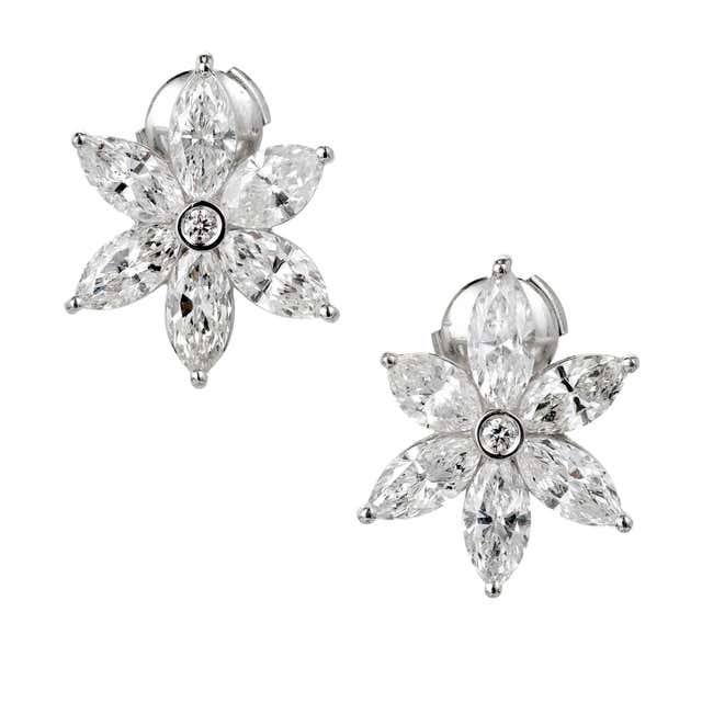 BOUCHERON Blue Enameled Platinum and Diamond Flower Earrings at 1stDibs