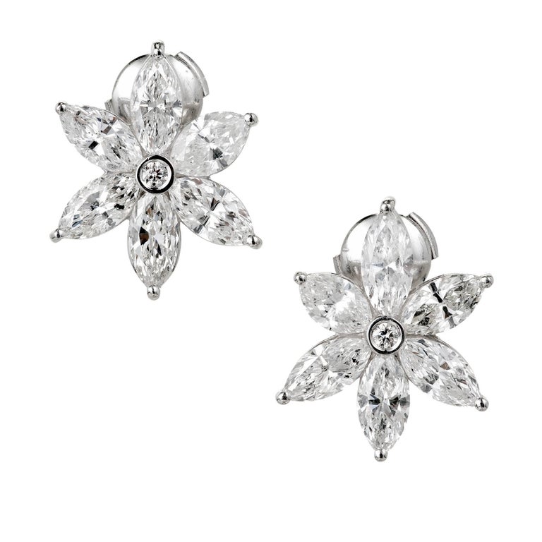 Peter Suchy Marquise Diamond Platinum Flower Earrings For Sale (Free ...