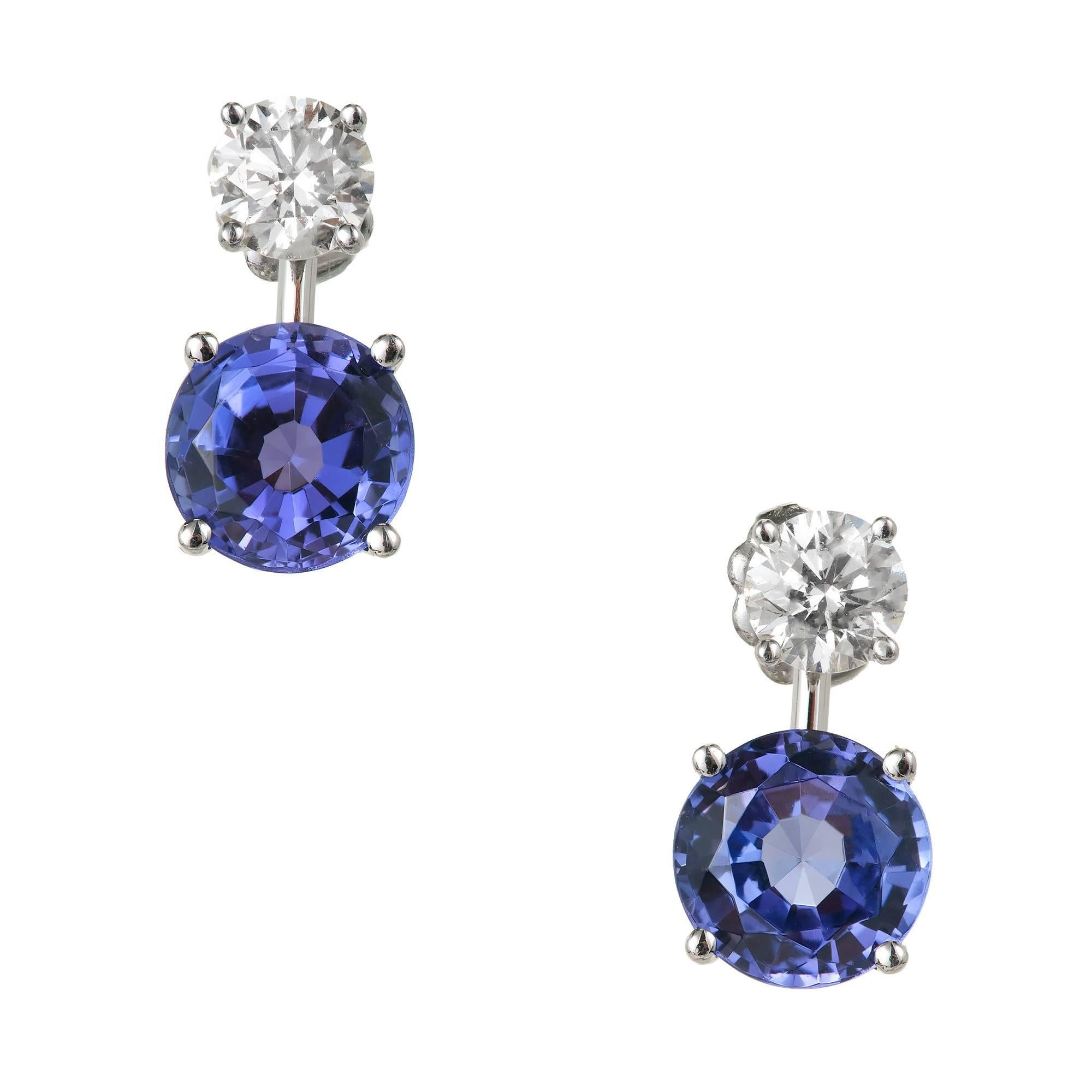 Peter Suchy Blue Tanzanite Diamond Dangle Platinum Earrings