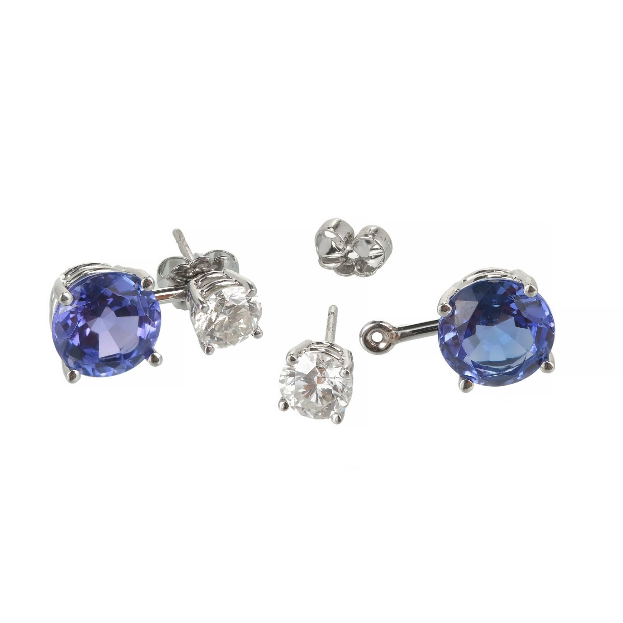 Women's Peter Suchy Blue Tanzanite Diamond Dangle Platinum Earrings
