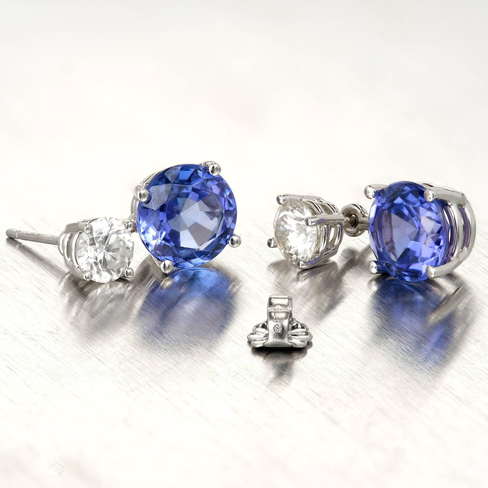 Peter Suchy Blue Tanzanite Diamond Dangle Platinum Earrings 1