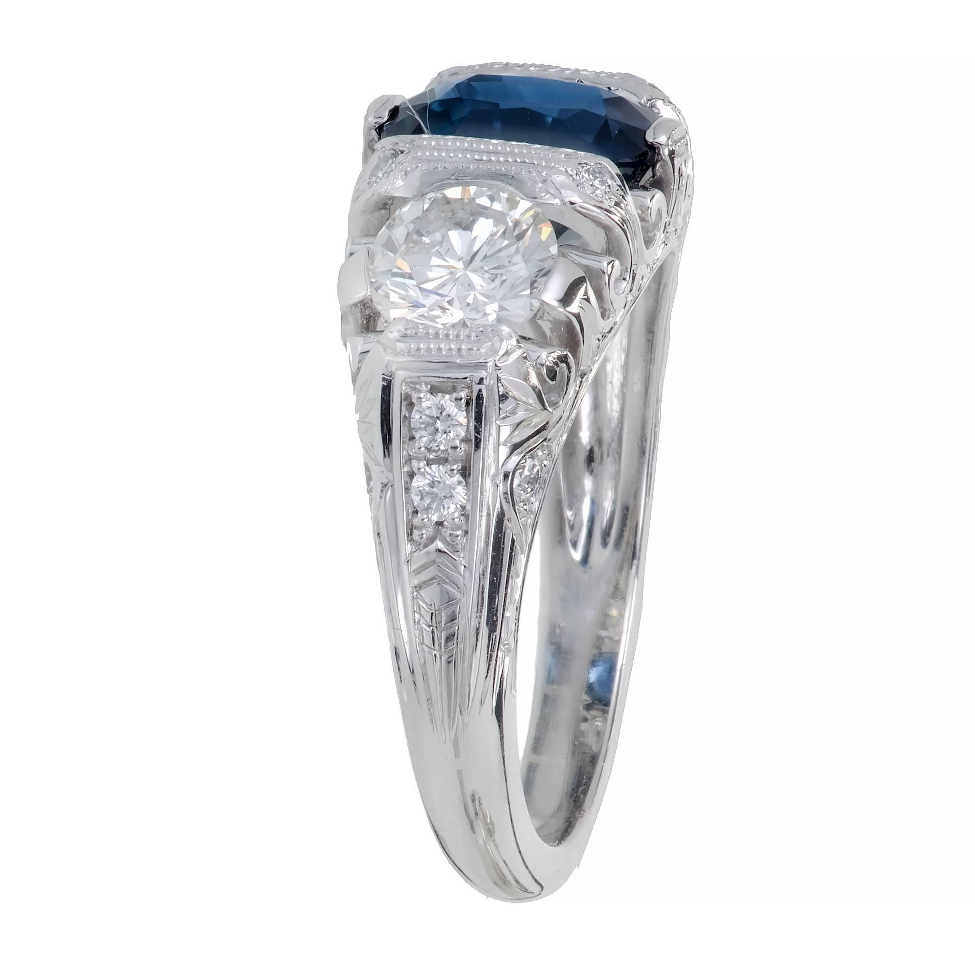 Peter Suchy Natural Sapphire Diamond Platinum Engagement Ring In Good Condition In Stamford, CT