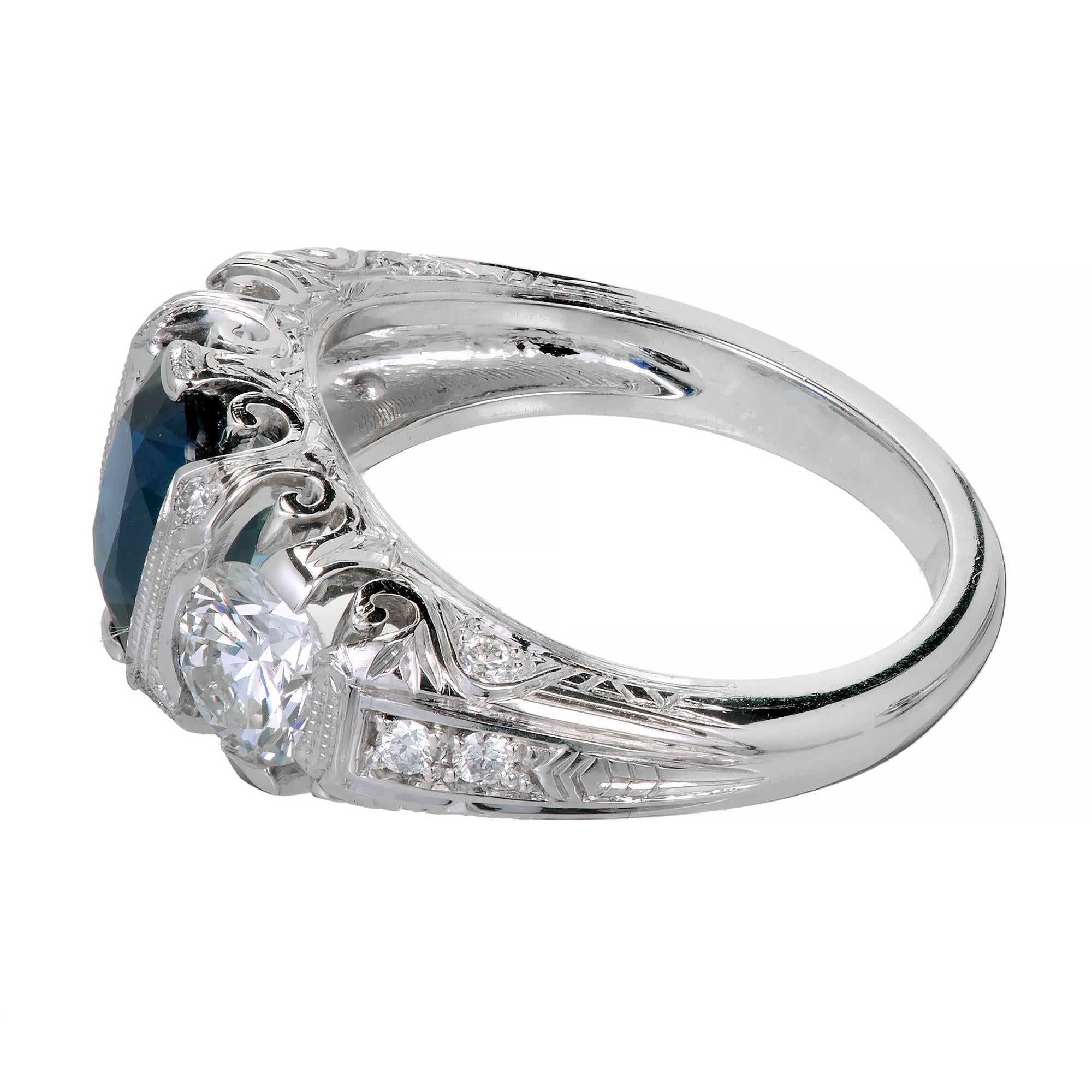 Peter Suchy Natural Sapphire Diamond Platinum Engagement Ring 2
