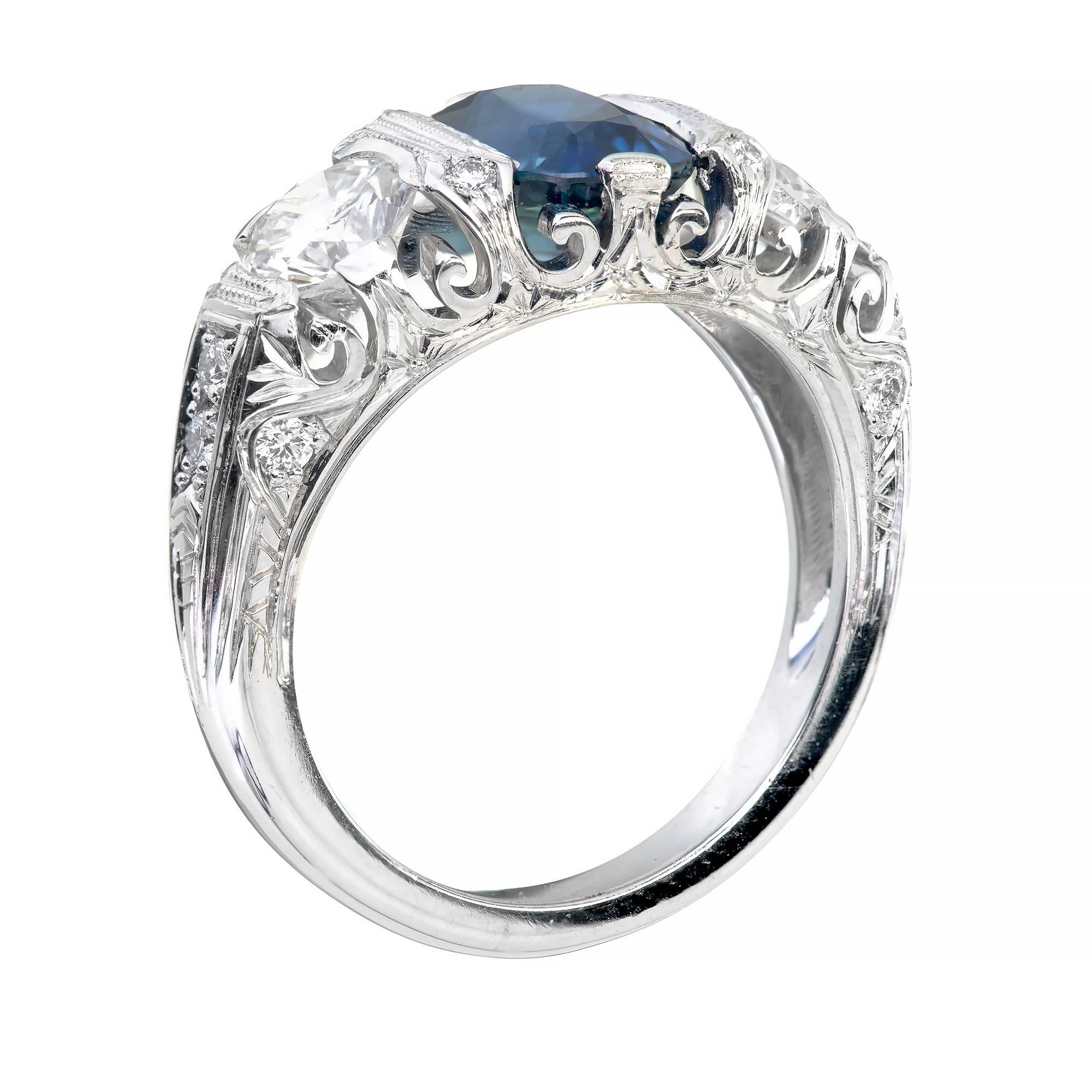 Peter Suchy Natural Sapphire Diamond Platinum Engagement Ring 4