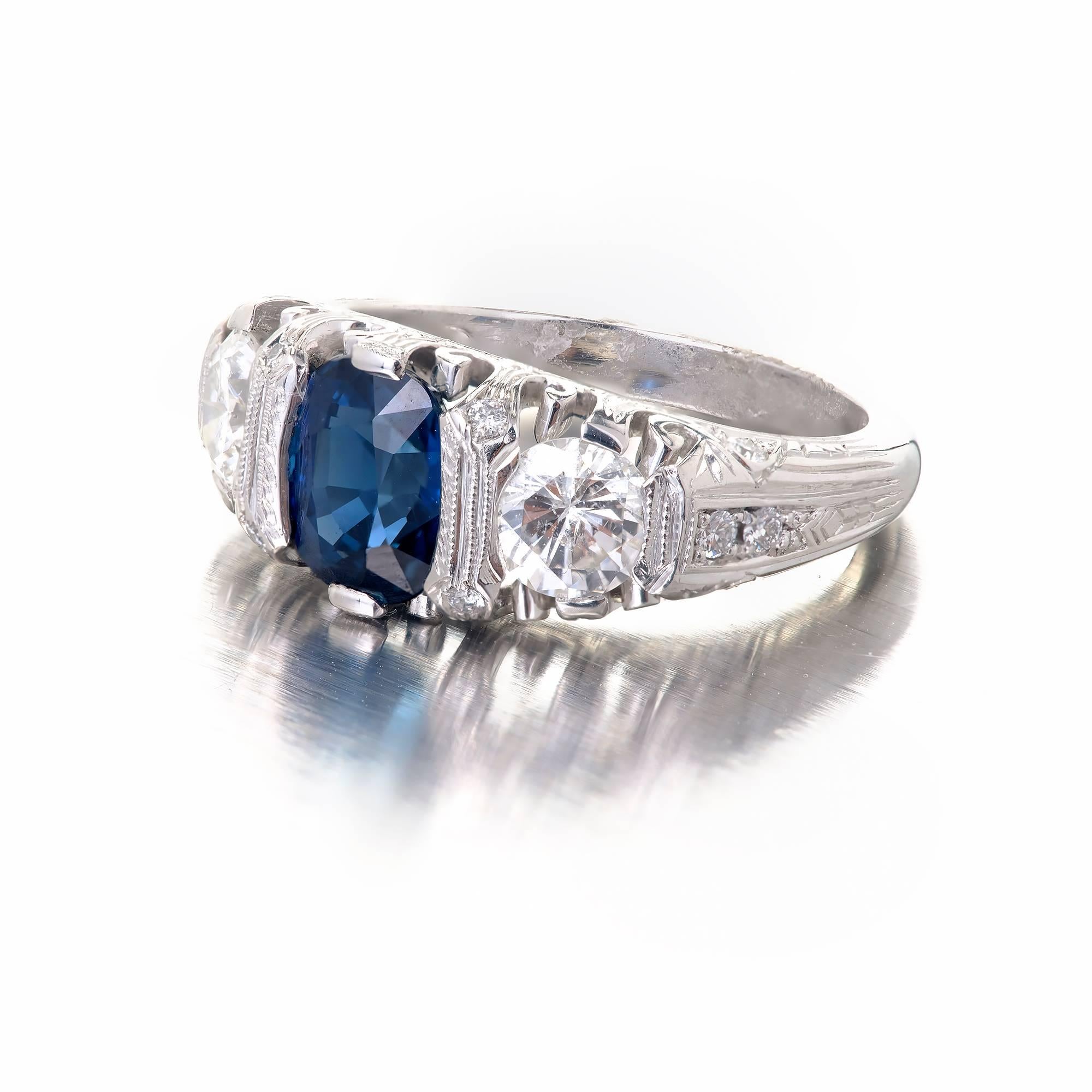 Peter Suchy Natural Sapphire Diamond Platinum Engagement Ring 5
