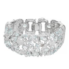 43.62 Carat Aquamarine Diamond White Gold Wide Bracelet