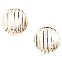 18k Yellow Gold Ribbed Button Clip Post Lever Back Earrings