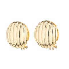 18k Yellow Gold Ribbed Button Clip Post Lever Back Earrings